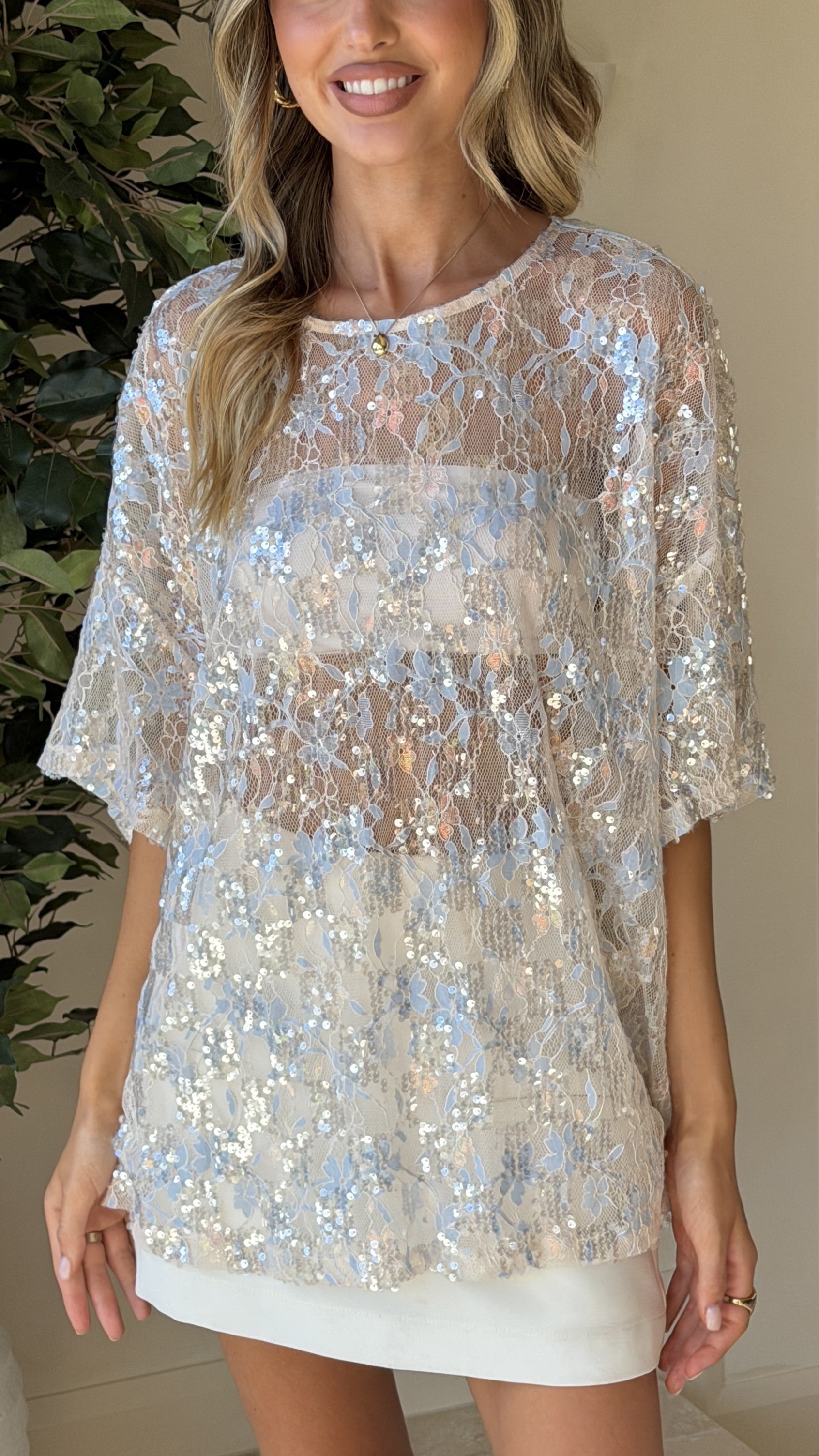 Kaia Sequin Top - Blue - Billy J