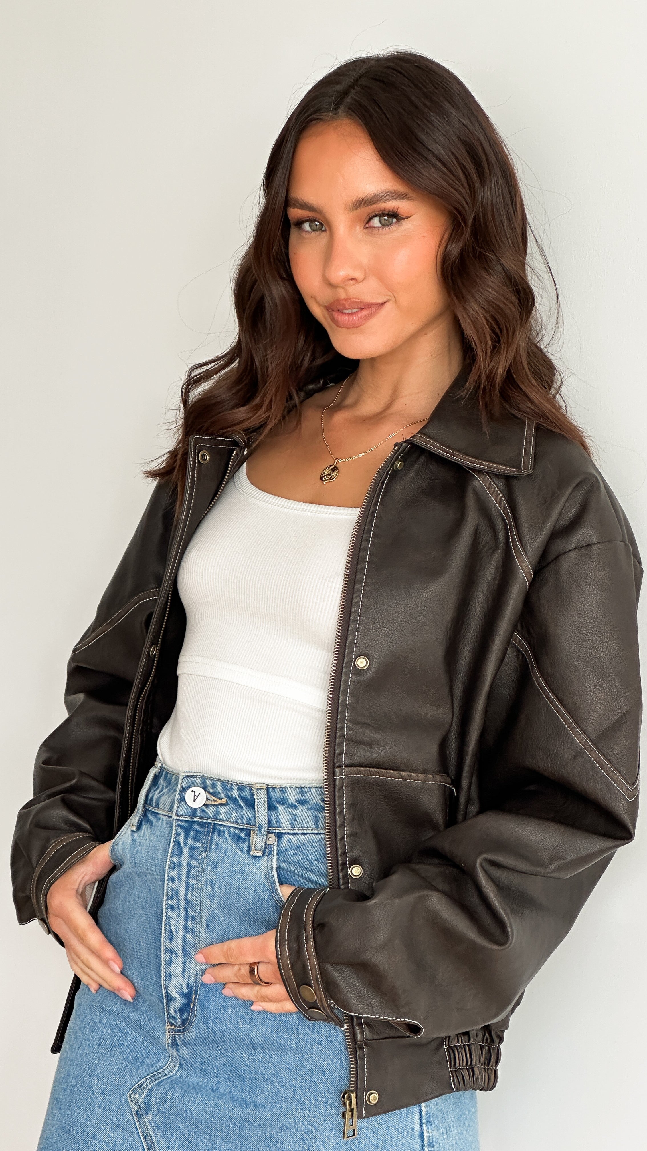 Jagger Bomber Jacket - Vintage Charcoal Brown - Billy J