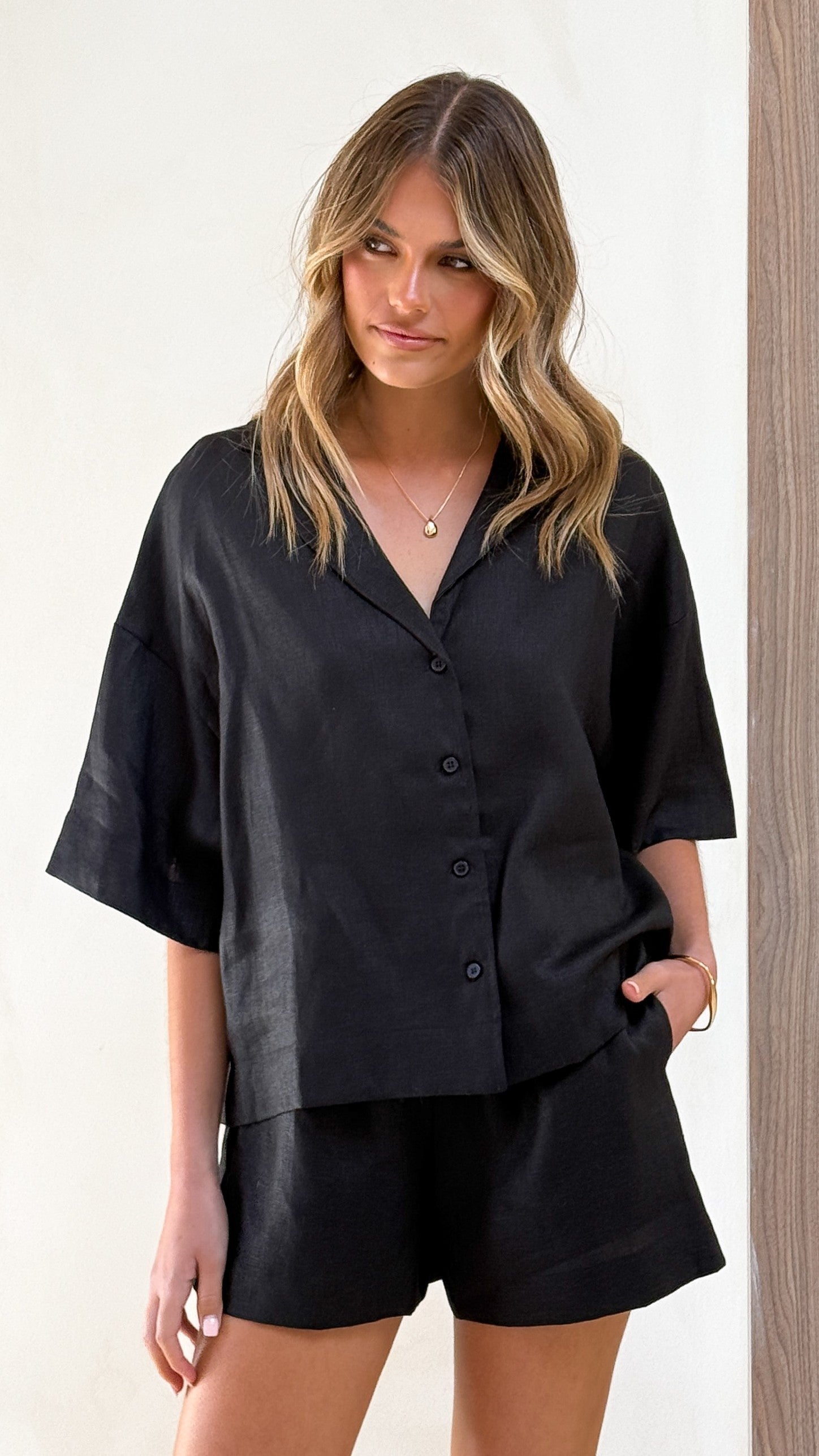 Luna Button Up Shirt - Black - Billy J