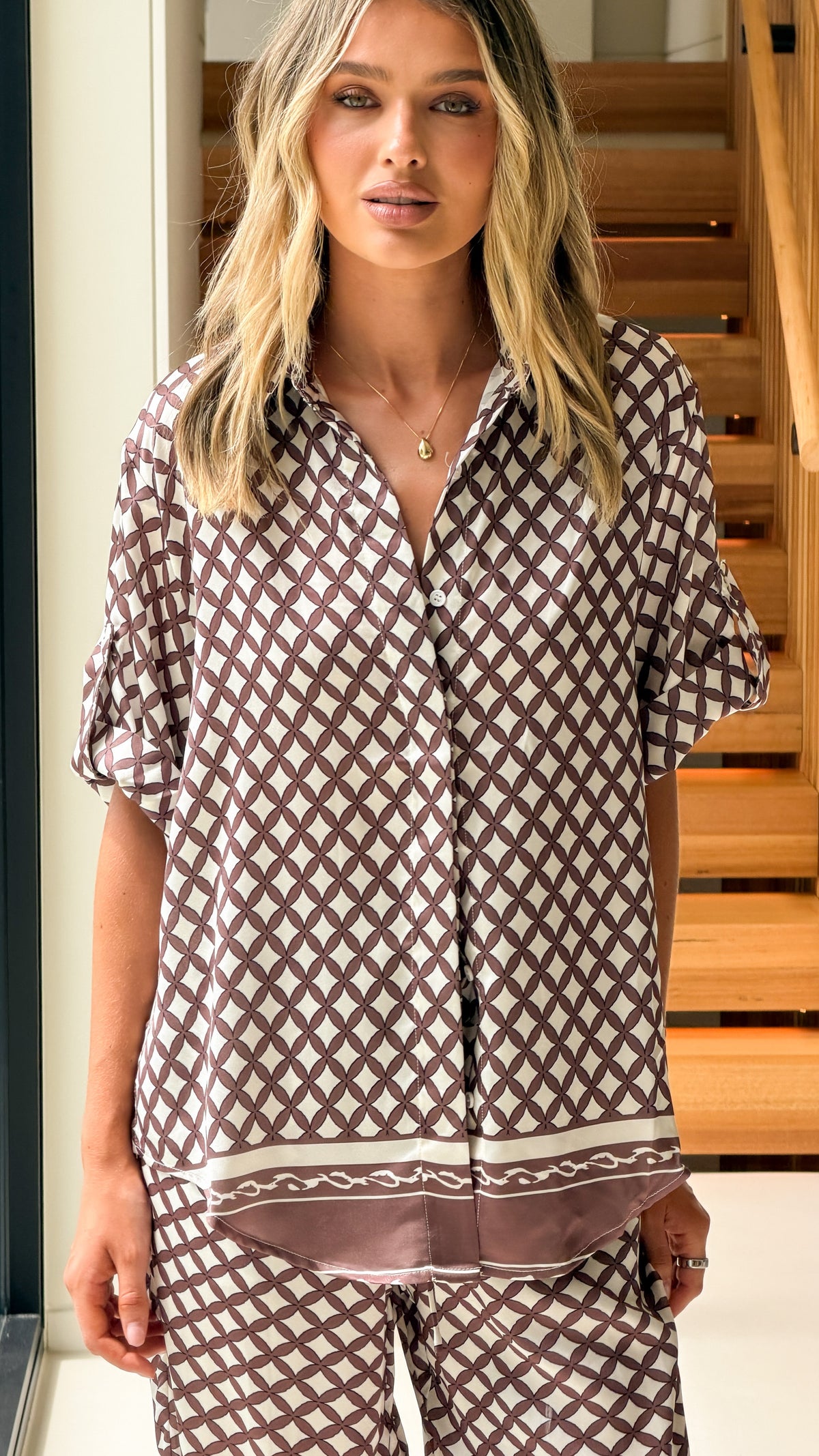 Vallerie Button Up Shirt - Chocolate/White Check - Billy J