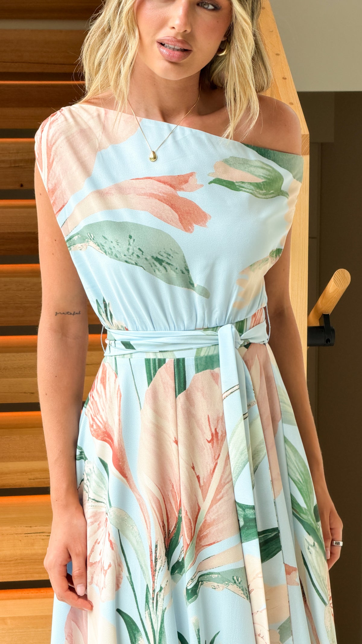 Oasis Maxi Dress - Blue/Peach Floral - Billy J