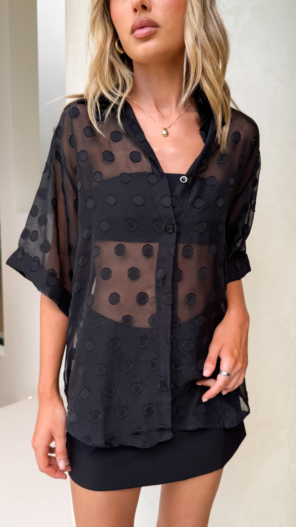Katherine Semi Sheer Button Up Shirt - Black Spot - Billy J