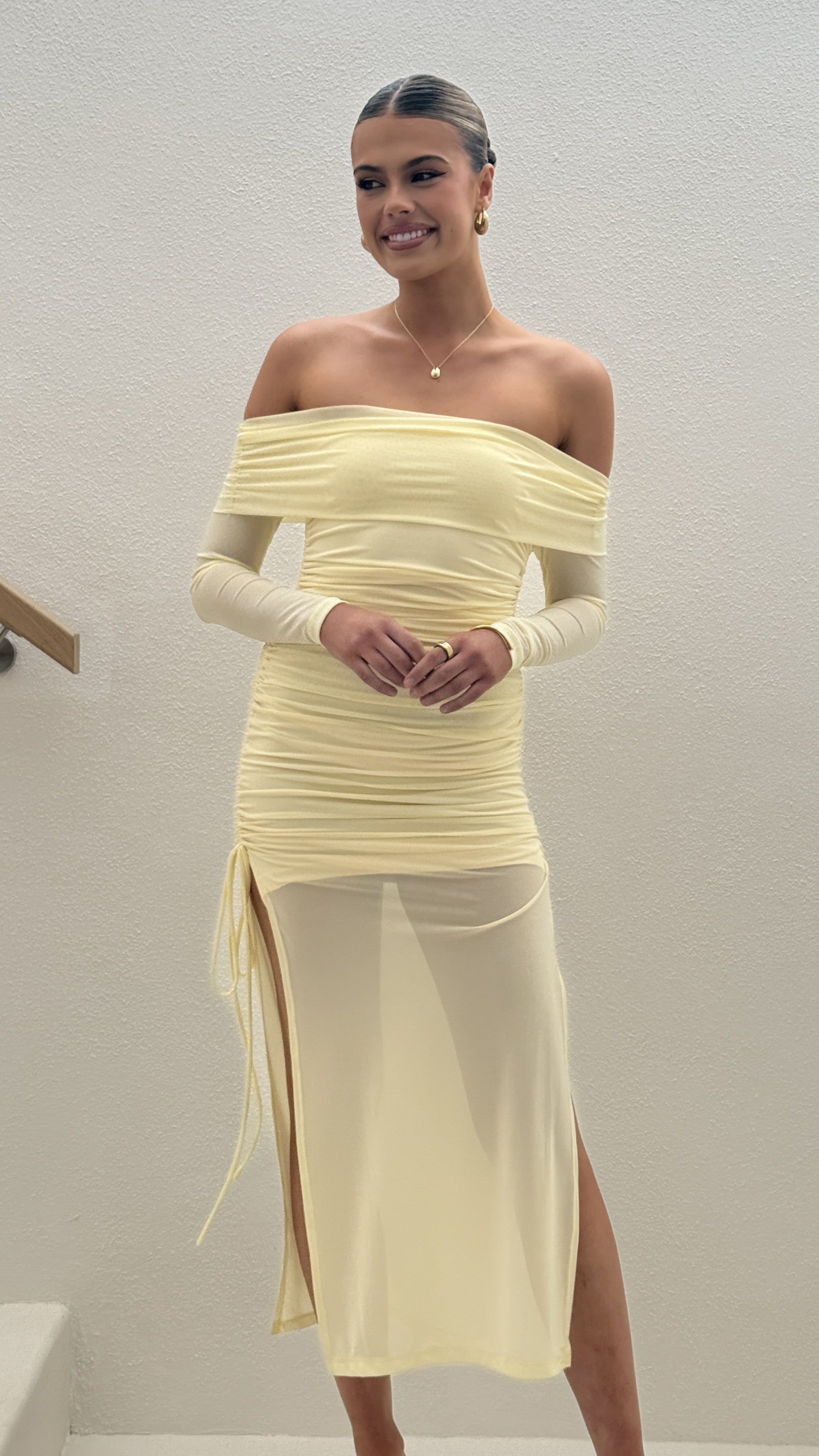 Isadora Off Shoulder Maxi Dress - Yellow - Billy J
