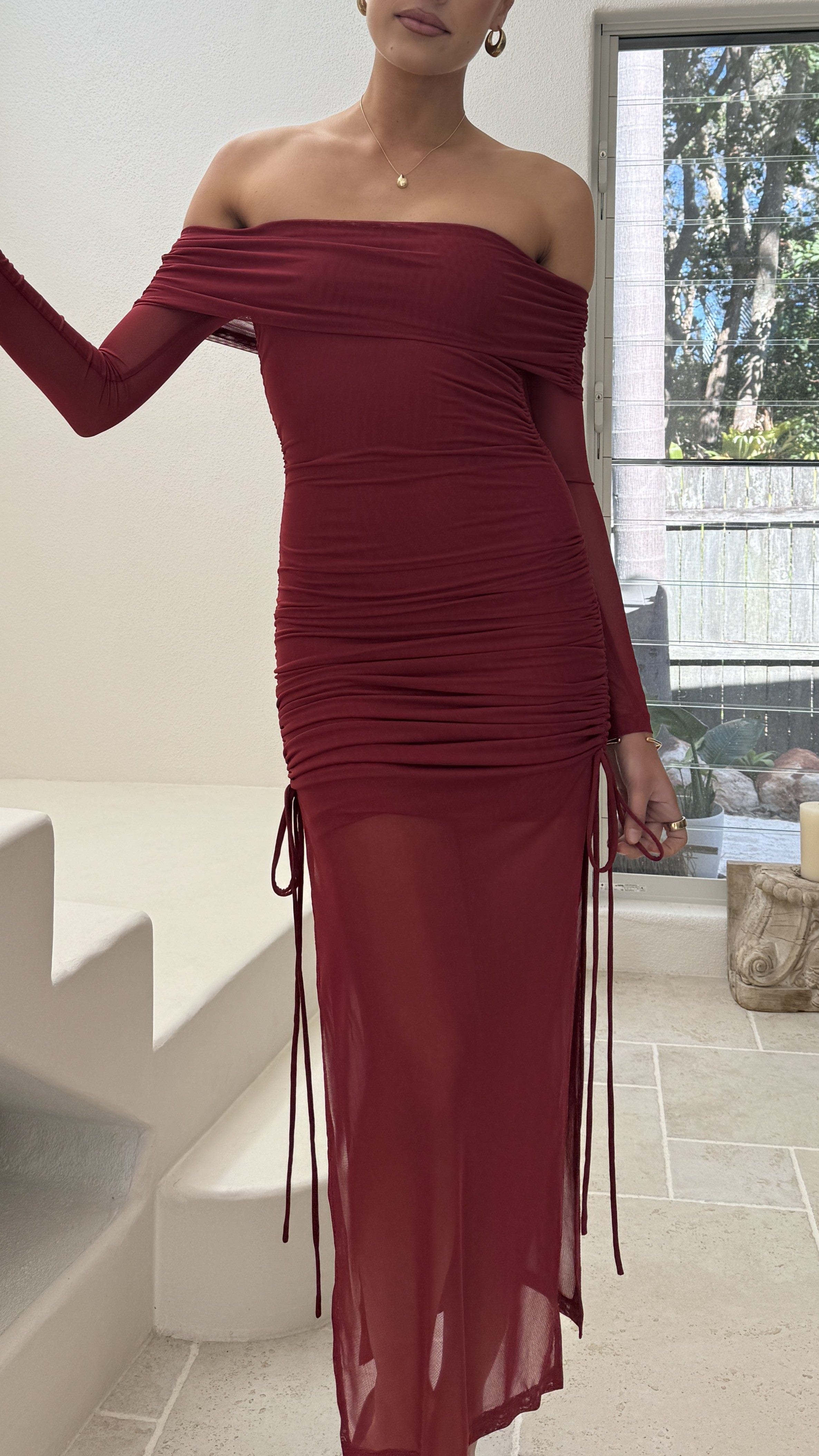Isadora Off Shoulder Maxi Dress - Wine - Billy J
