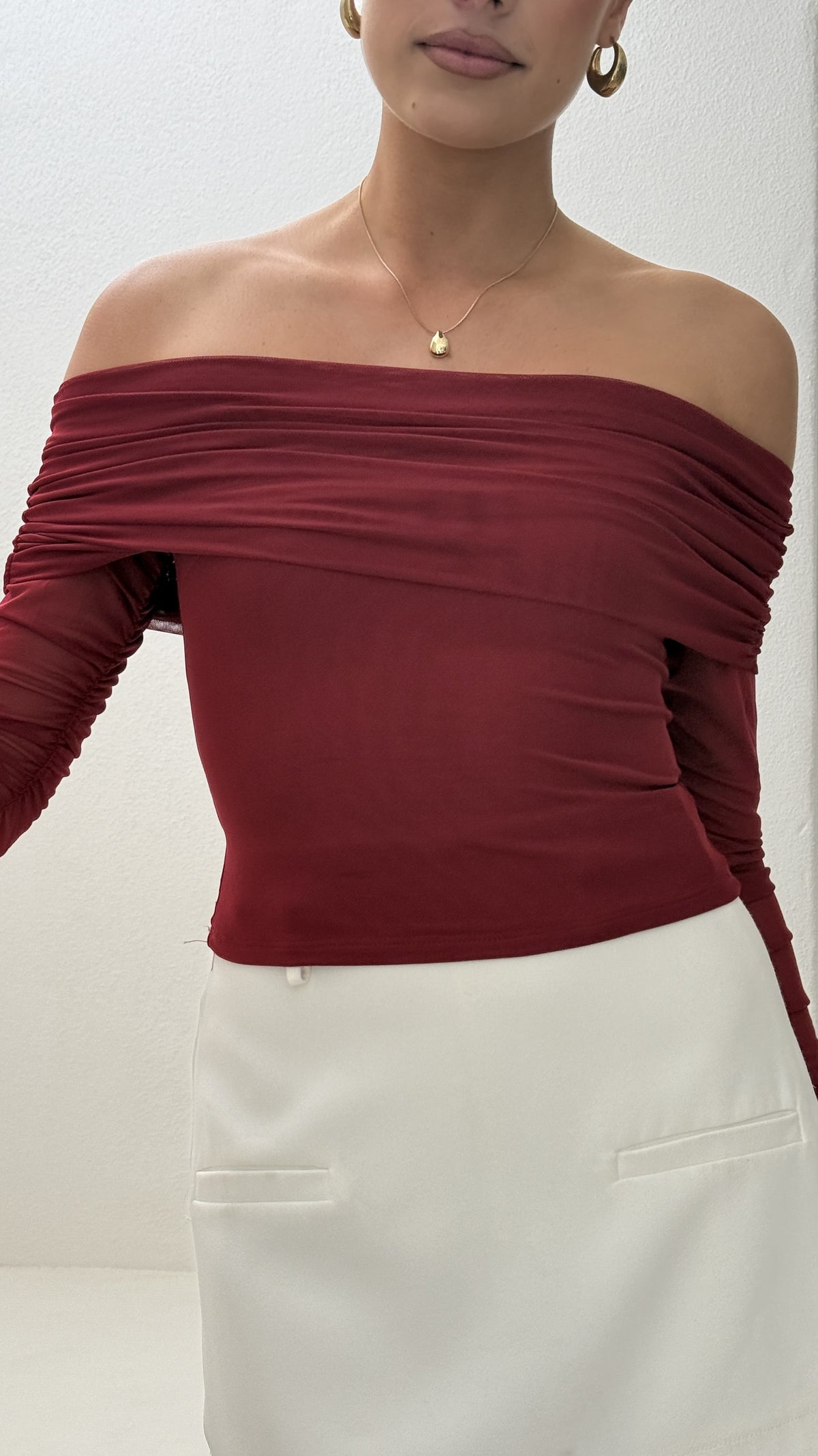 Isadora Off Shoulder Top - Wine - Billy J