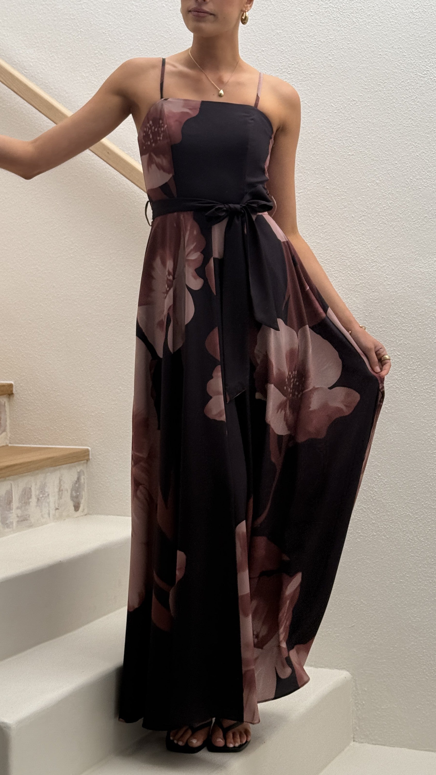 Carson Maxi Dress - Black/Wine Floral - Billy J