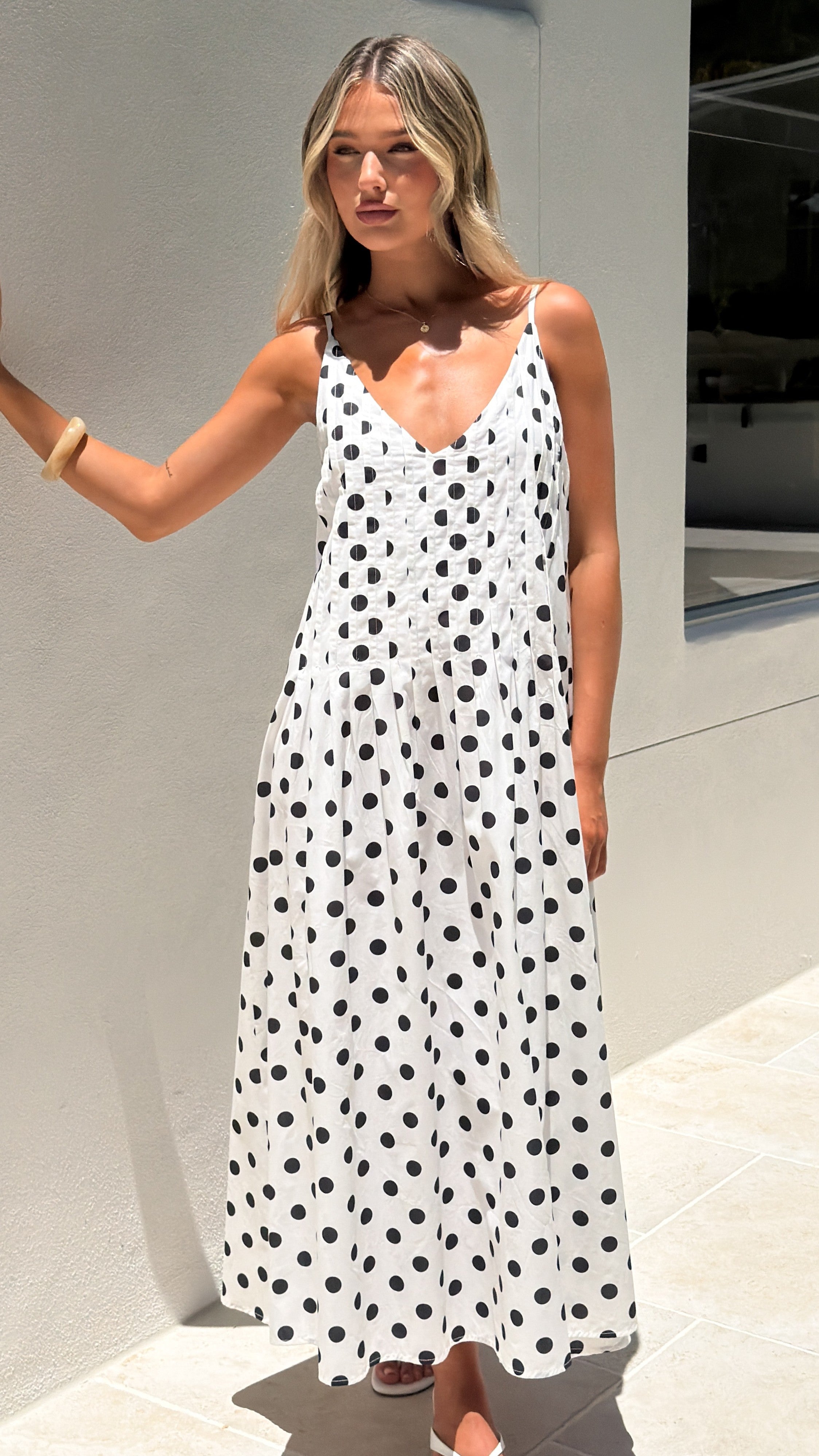 Dimmi Maxi Dress - White/Black Spot - Billy J
