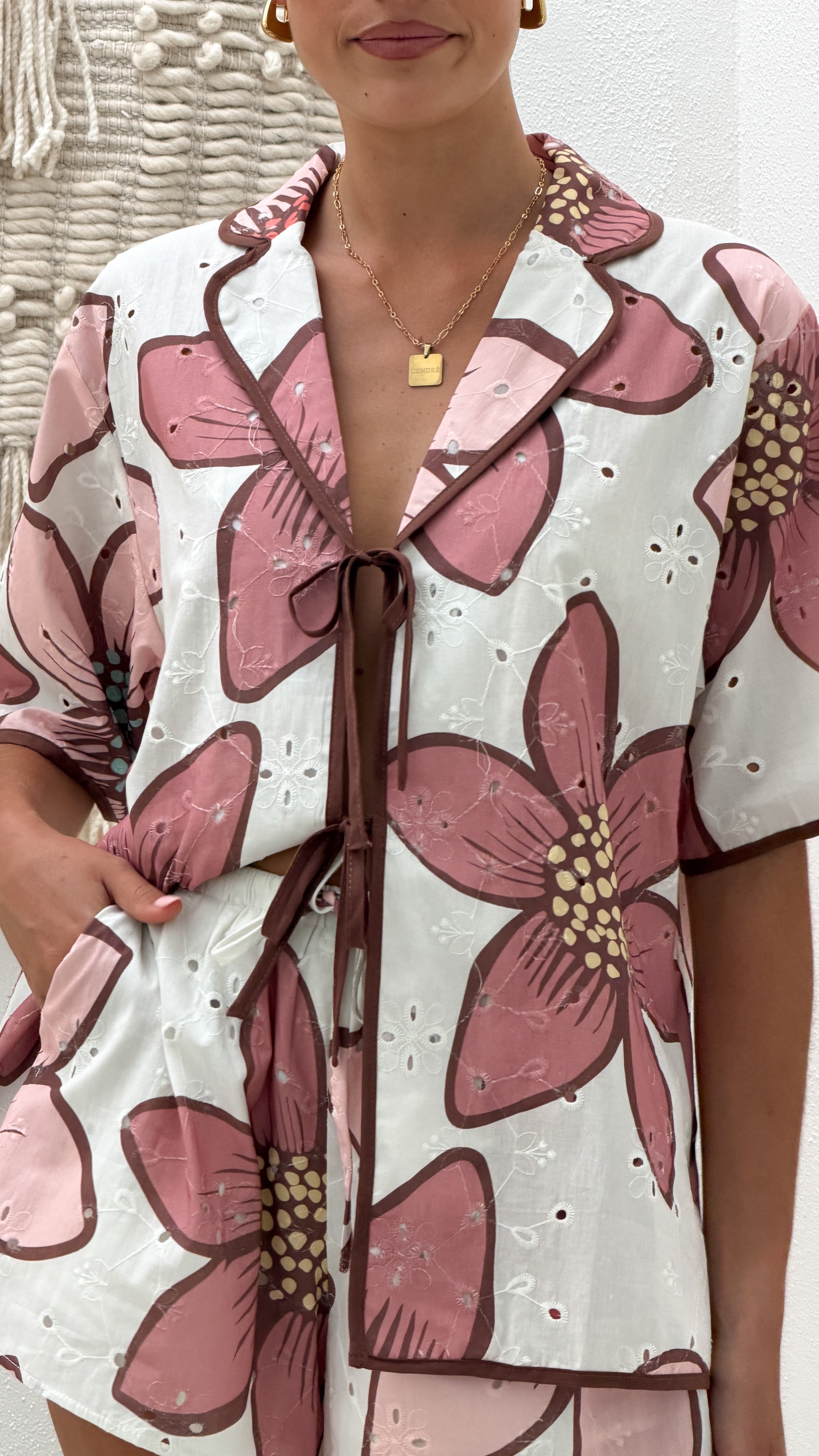Eloise Eyelet Top - Botanic Pink Print - Billy J