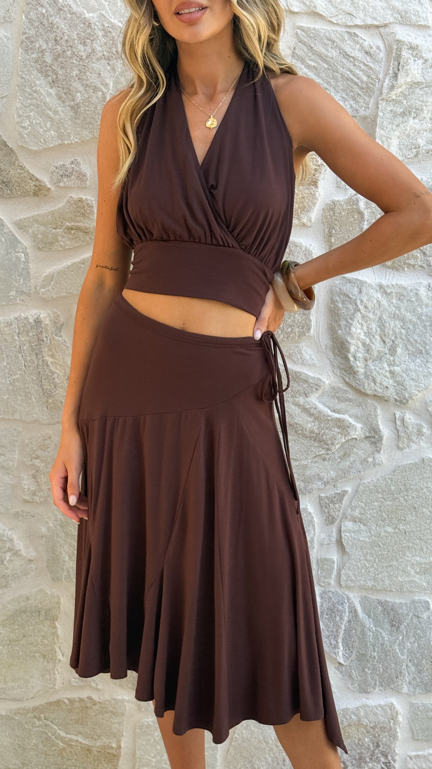 Taylin Halter Neck Top - Brown - Billy J