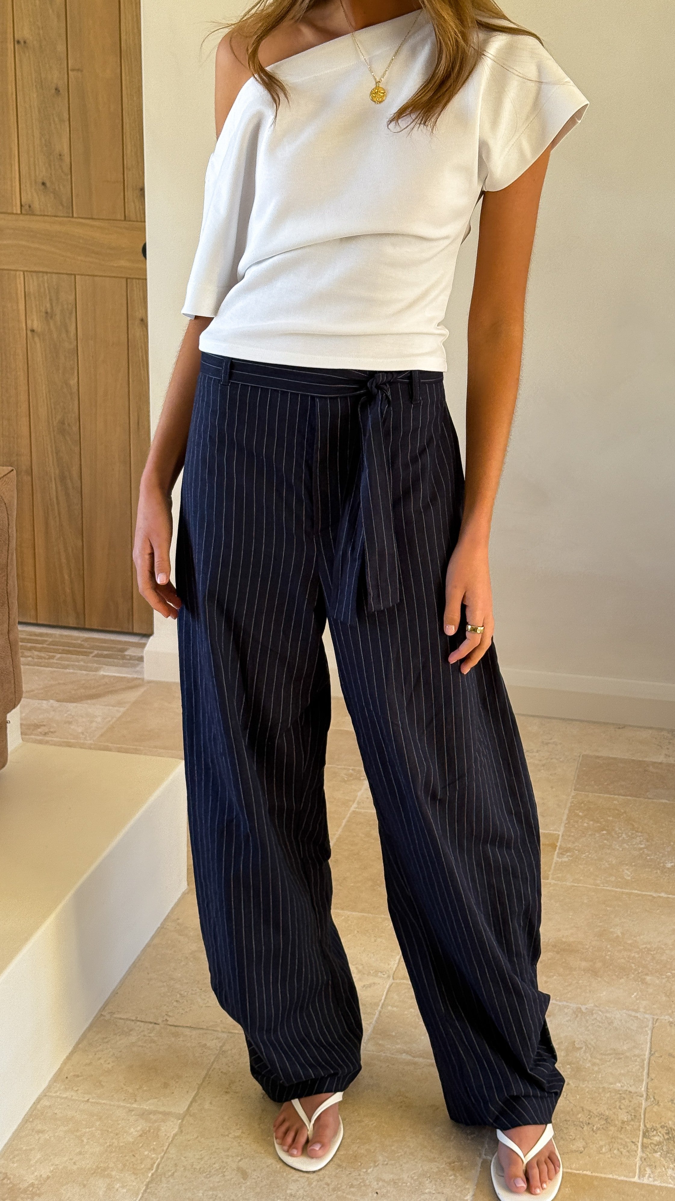 Audrey Pinstripe Tapered Pant - Navy - Billy J