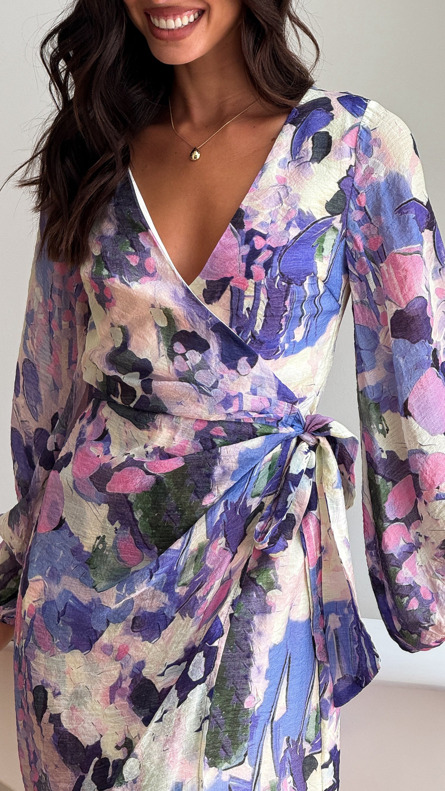 Jemma Long Sleeve Mini Dress - Purple Abstract - Billy J