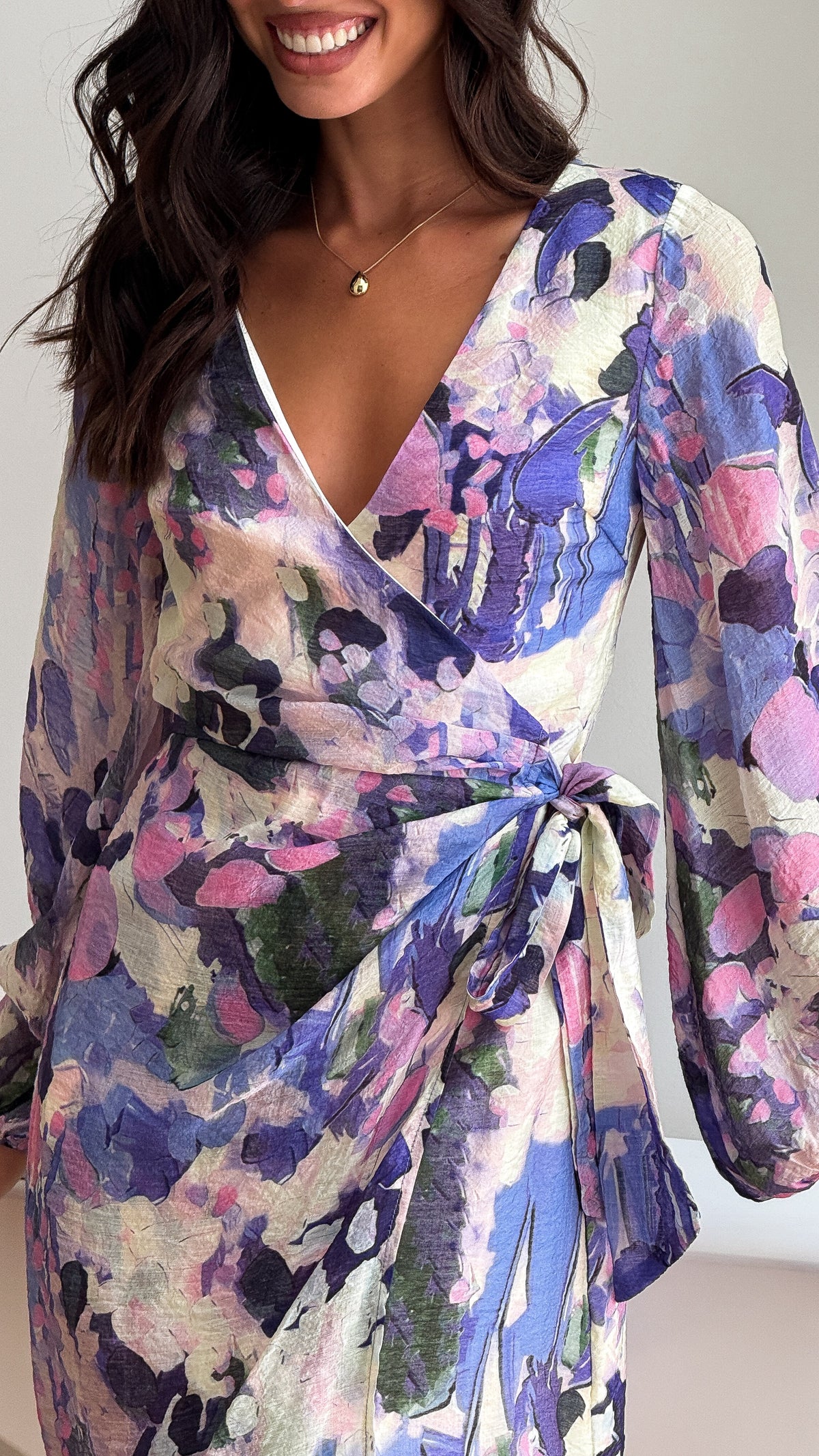Jemma Long Sleeve Mini Dress - Purple Abstract - Billy J