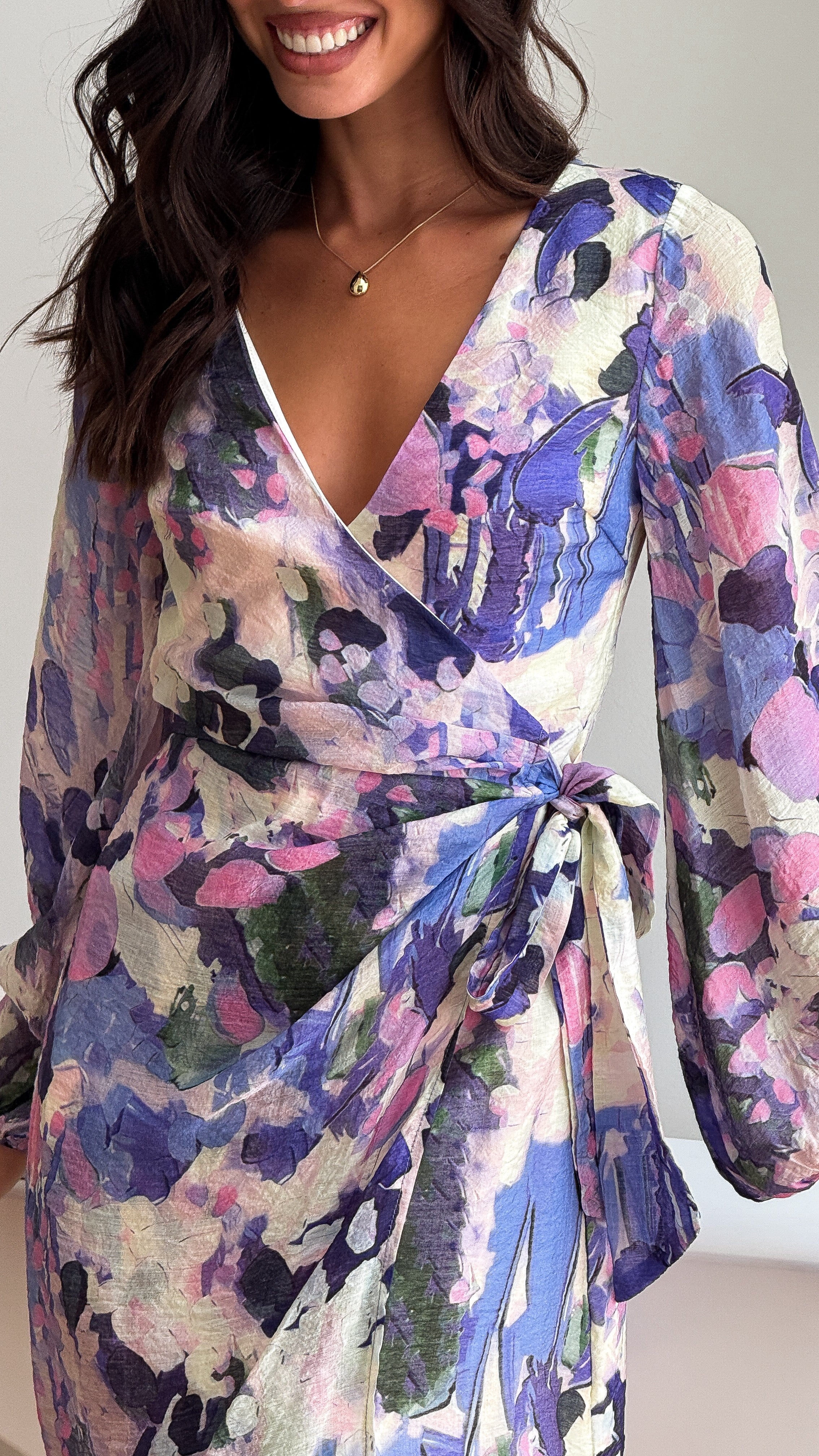 Jemma Long Sleeve Mini Dress - Purple Abstract - Billy J