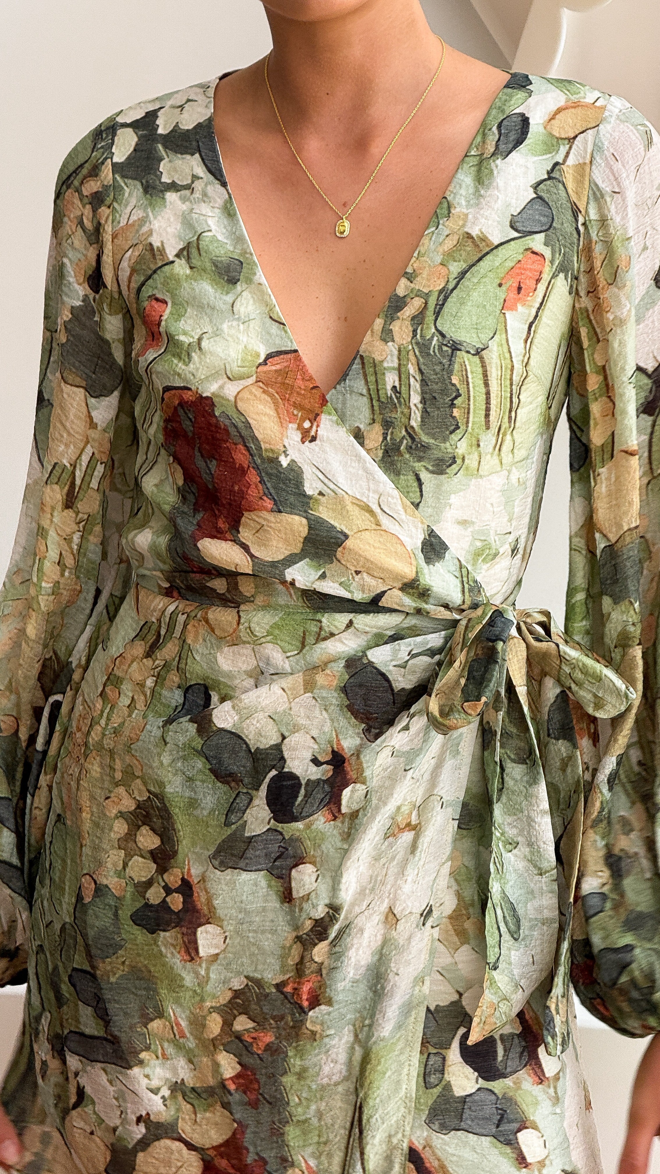 Jemma Long Sleeve Mini Dress - Green Abstract - Billy J