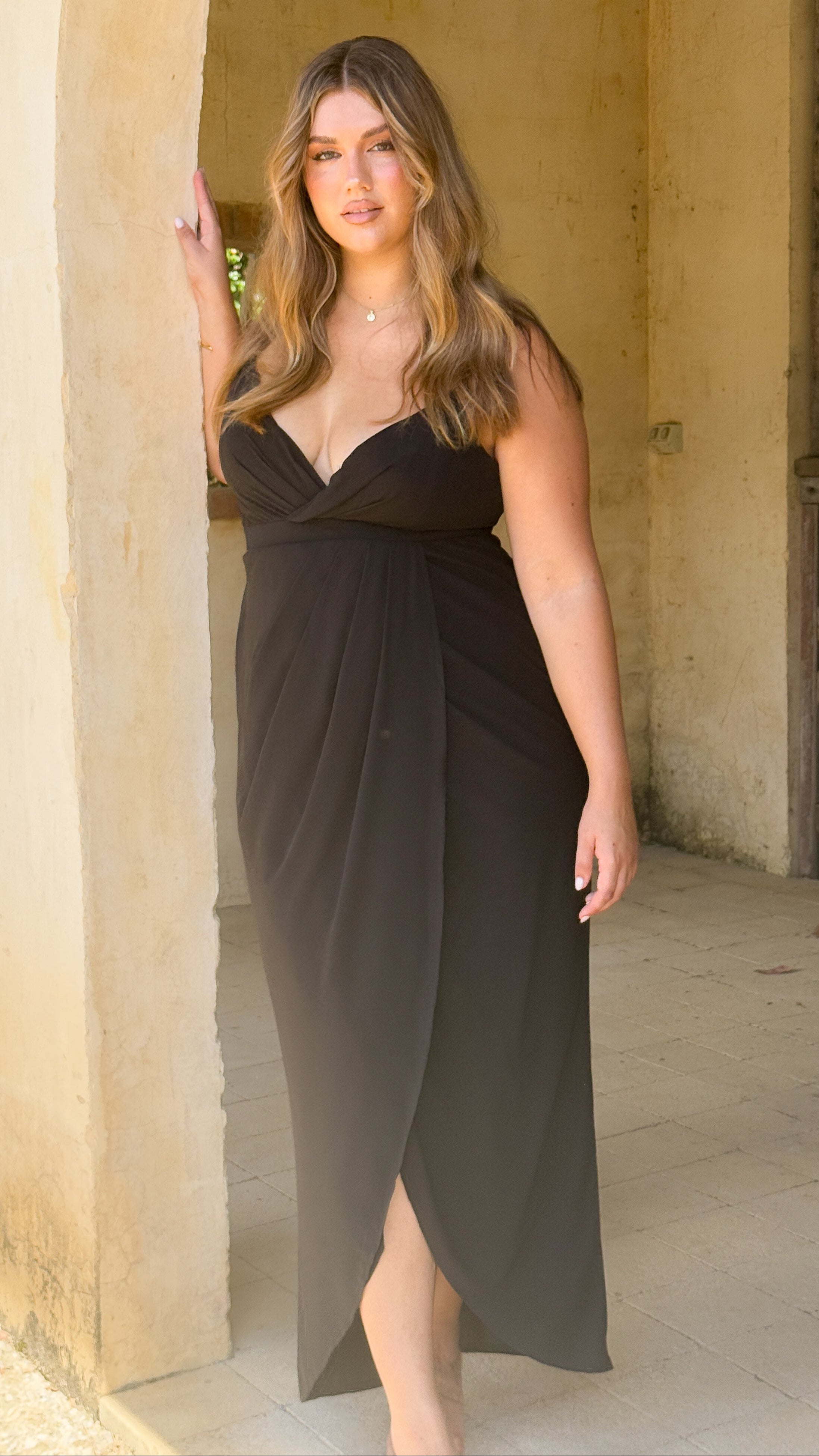 Charlotte Draped Maxi Dress -Black - Billy J
