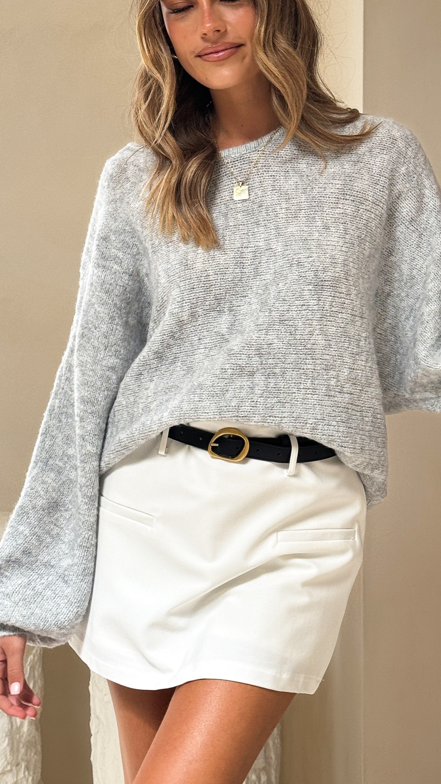 Isabella Knit Sweater - Grey - Billy J