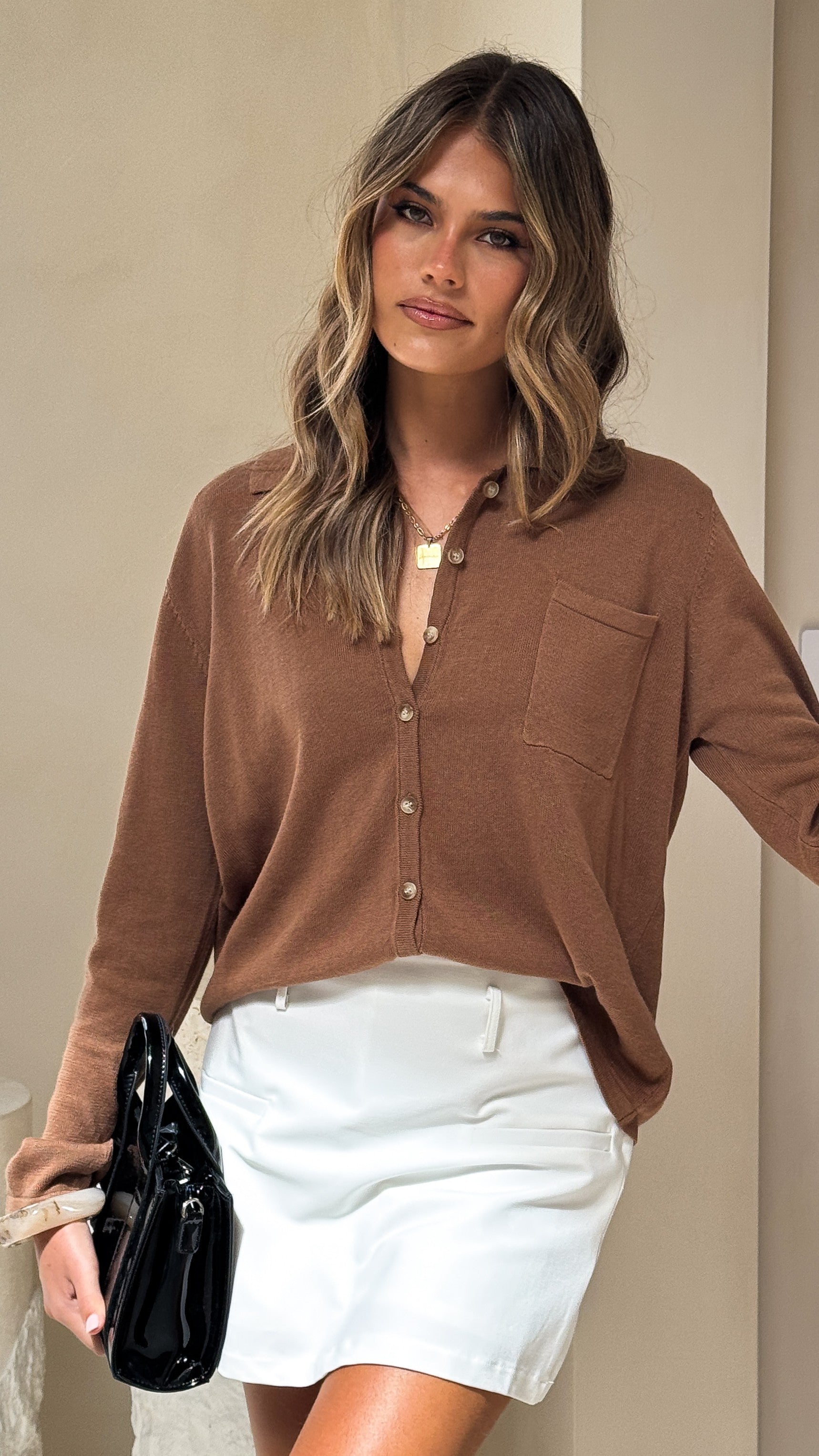 Klara Knitted Shirt - Caramel - Billy J