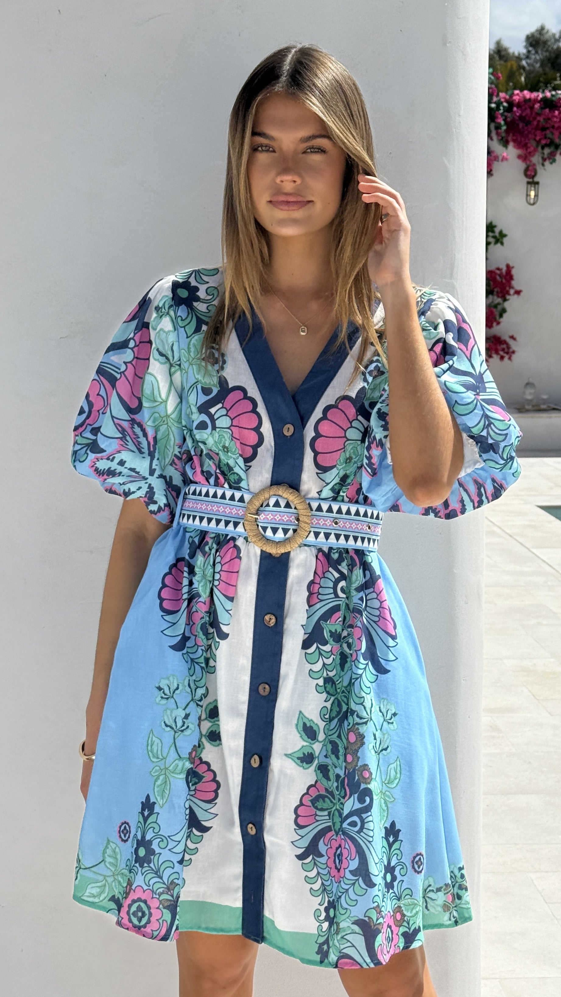 Dali Mini Dress - Island Bloom Blue - Billy J