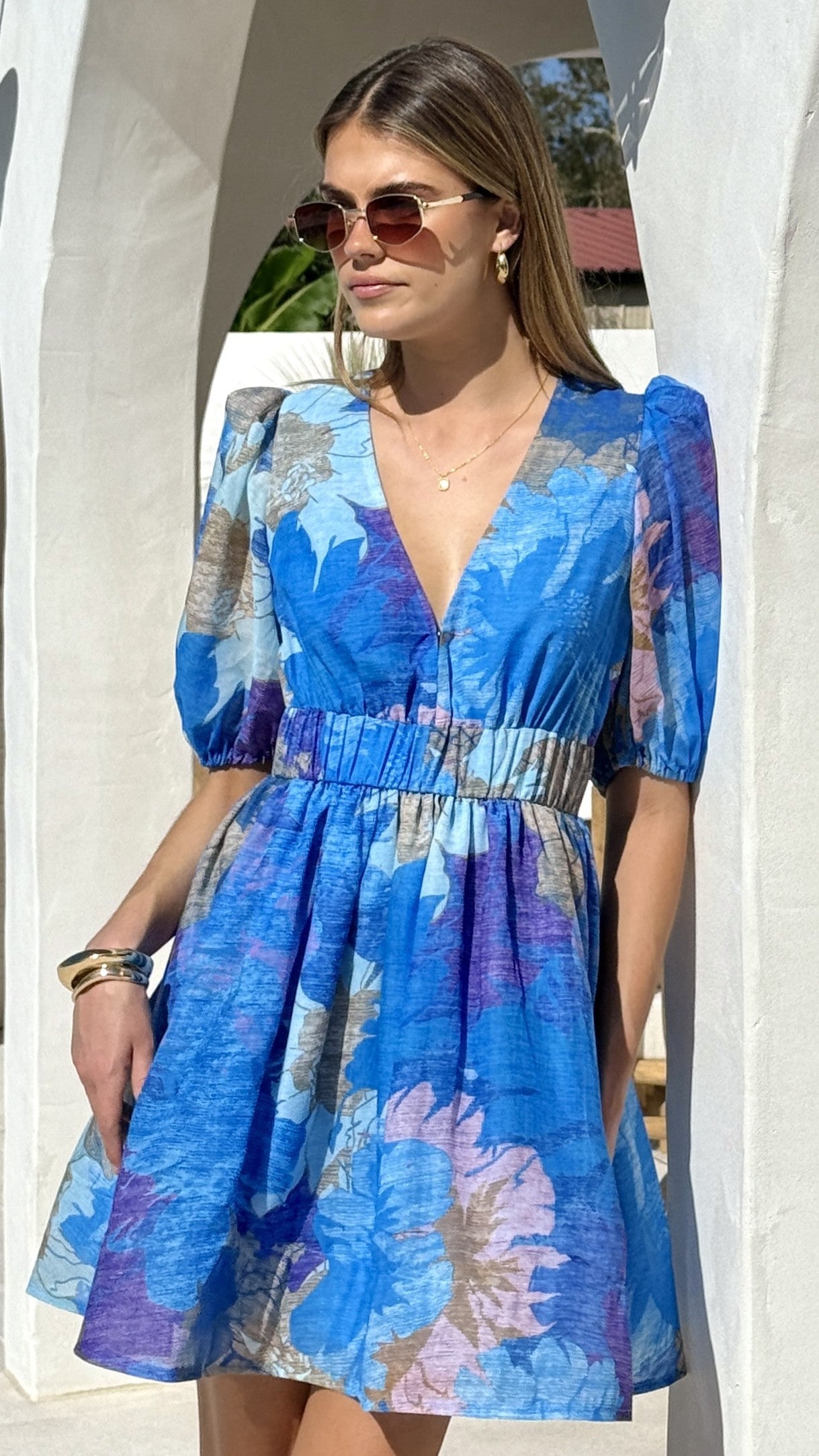 Abel Mini Dress - Blue Floral - Billy J