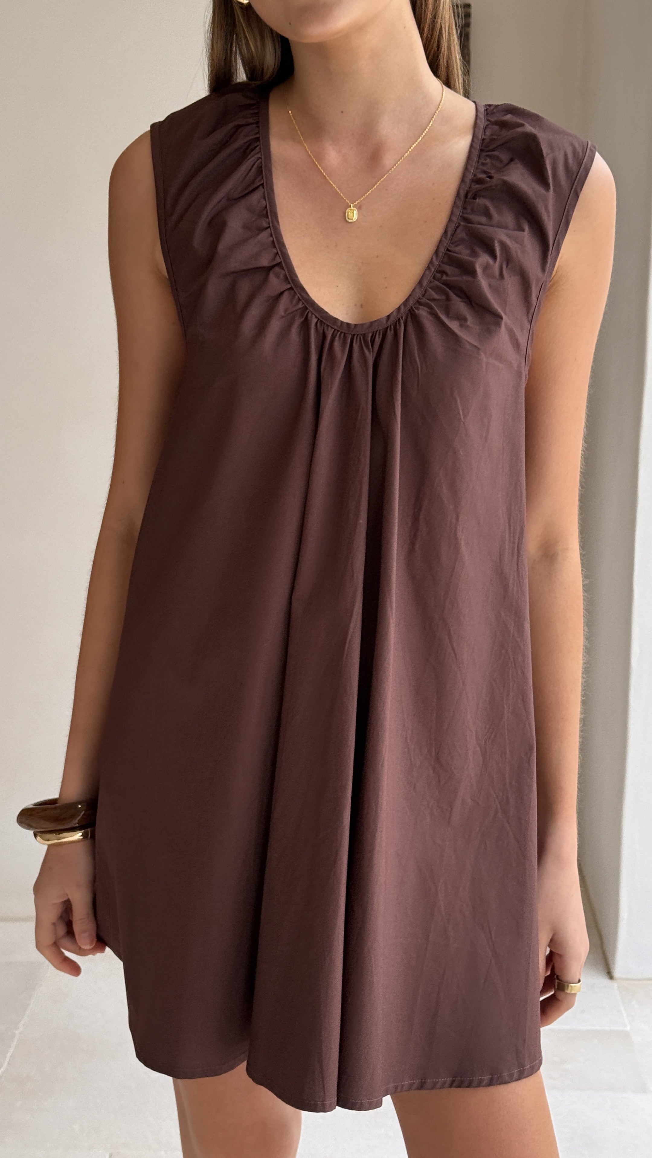 Vanessa Oversized Mini Dress - Chocolate - Billy J