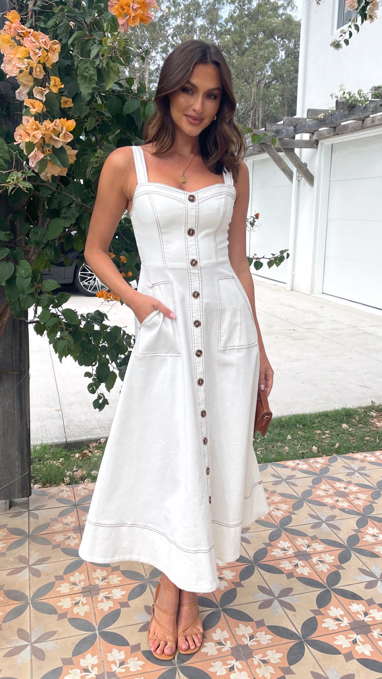 Indigo Midi Dress - White Denim - Billy J
