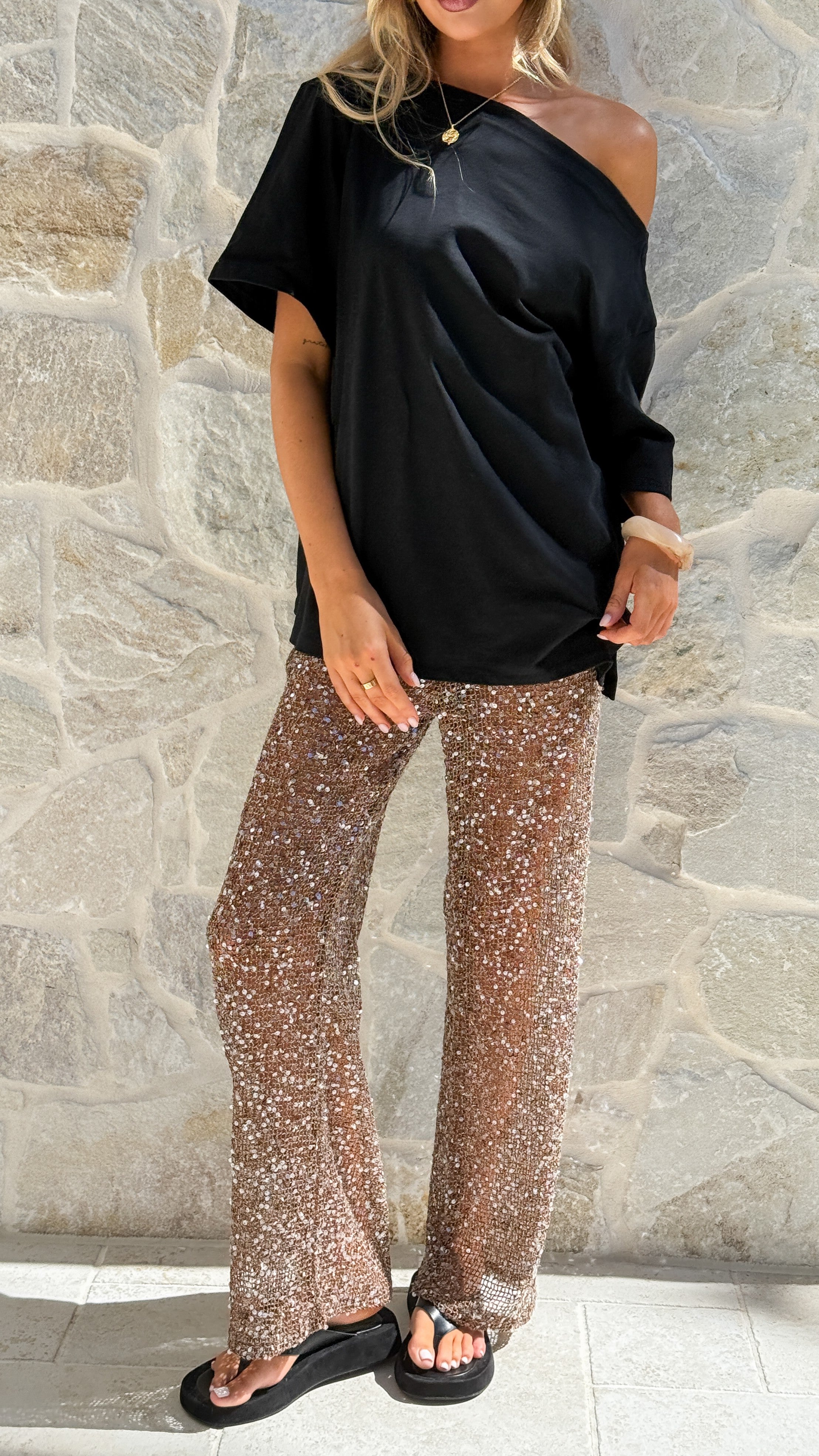 Zinnia Sequins Pant - Mocha - Billy J