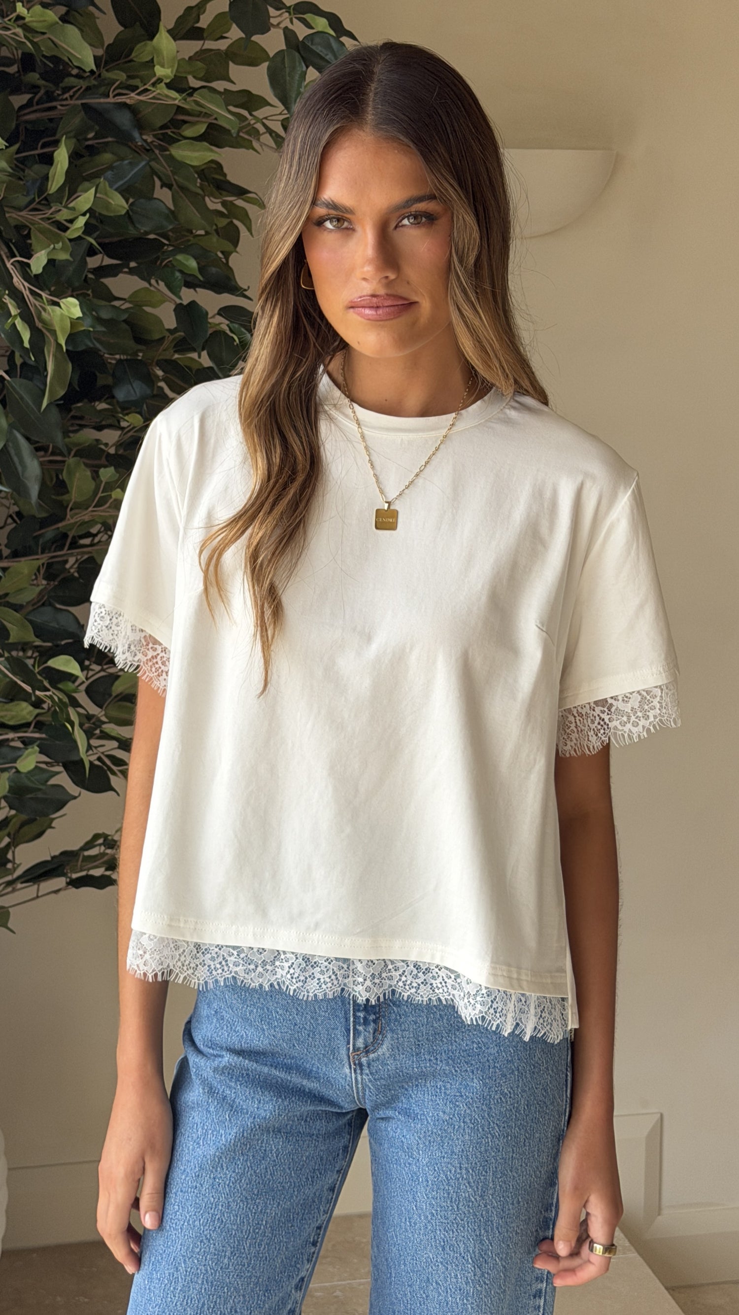 Clare Lace Back T-Shirt - White - Billy J