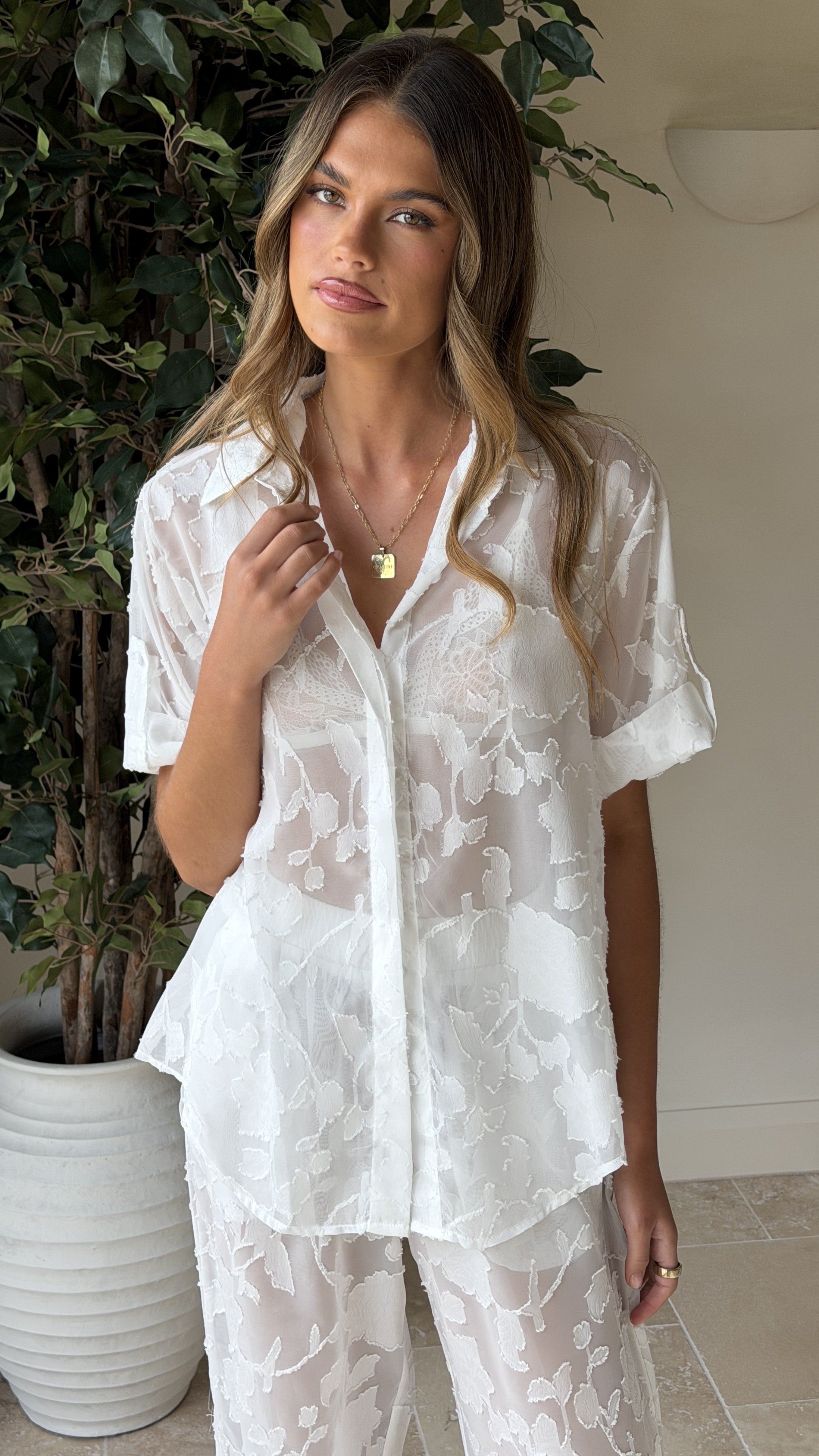 Mollie Lace Shirt - White - Billy J