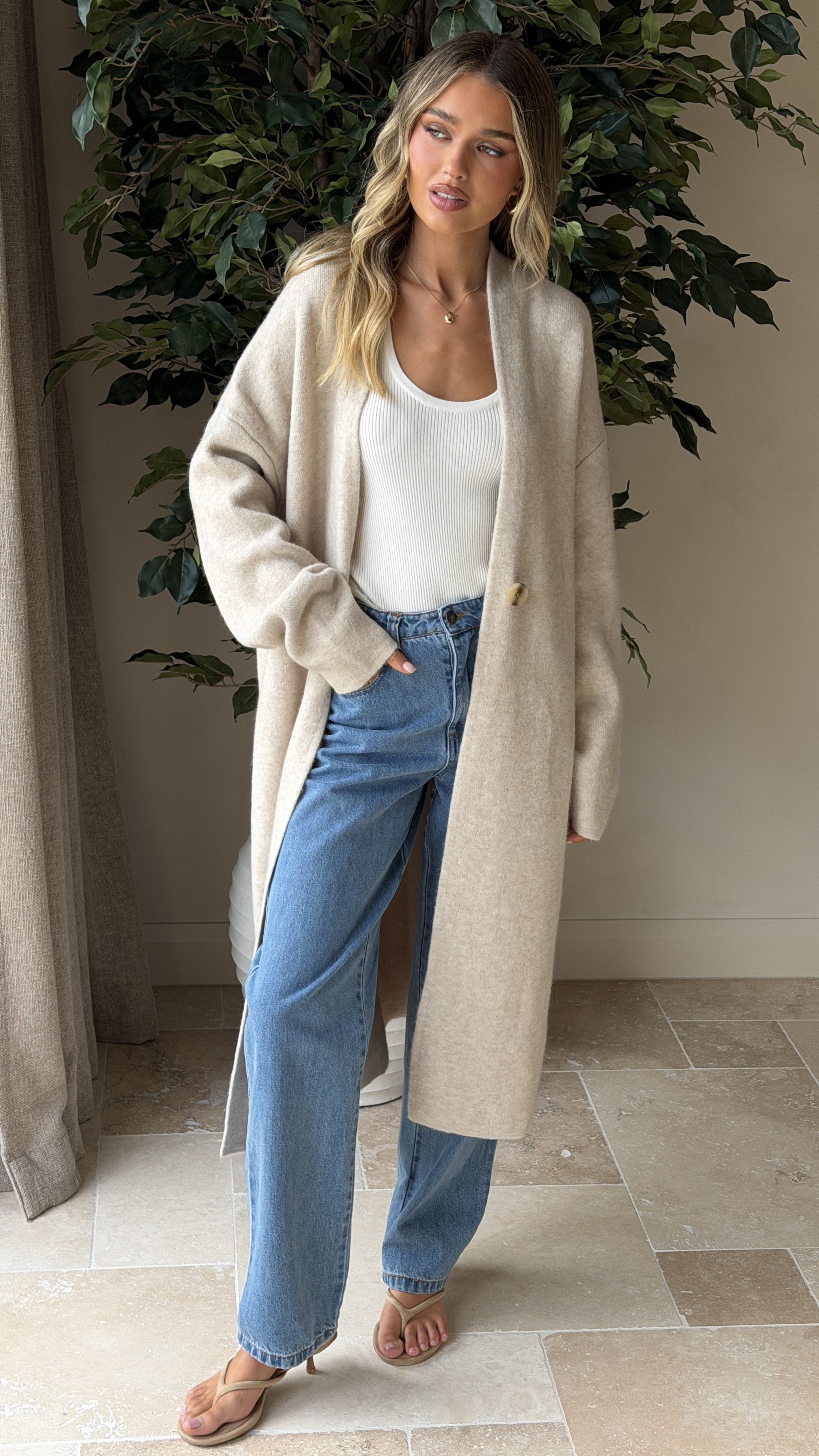 Romy Longline Cardigan - Oat - Billy J