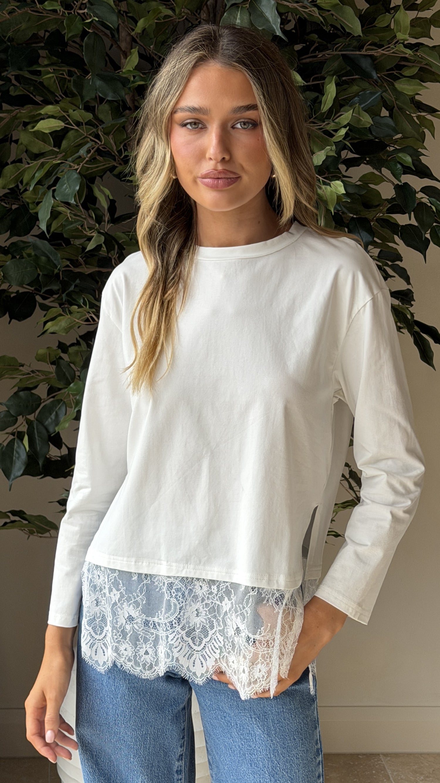 Alina Lace Trim Top - White - Billy J