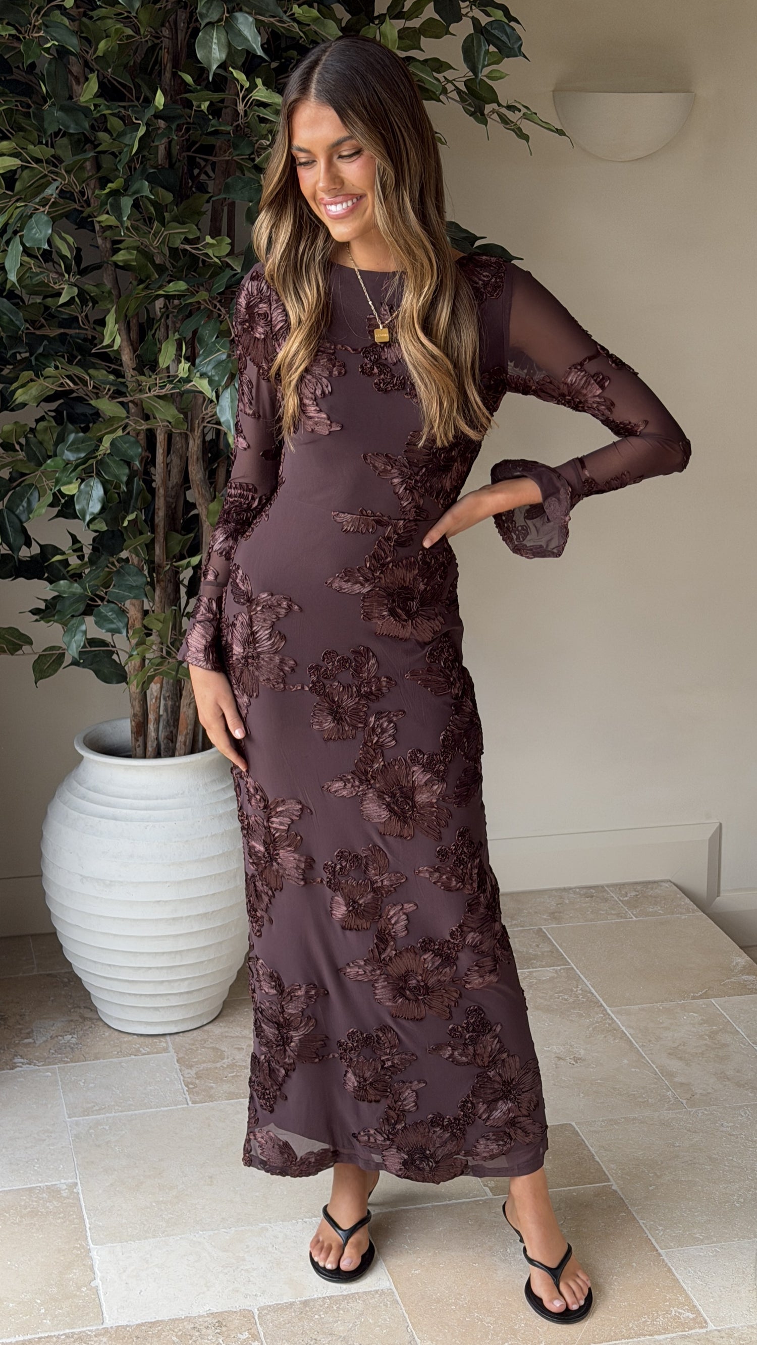 Lottie Maxi Dress - Chocolate - Billy J