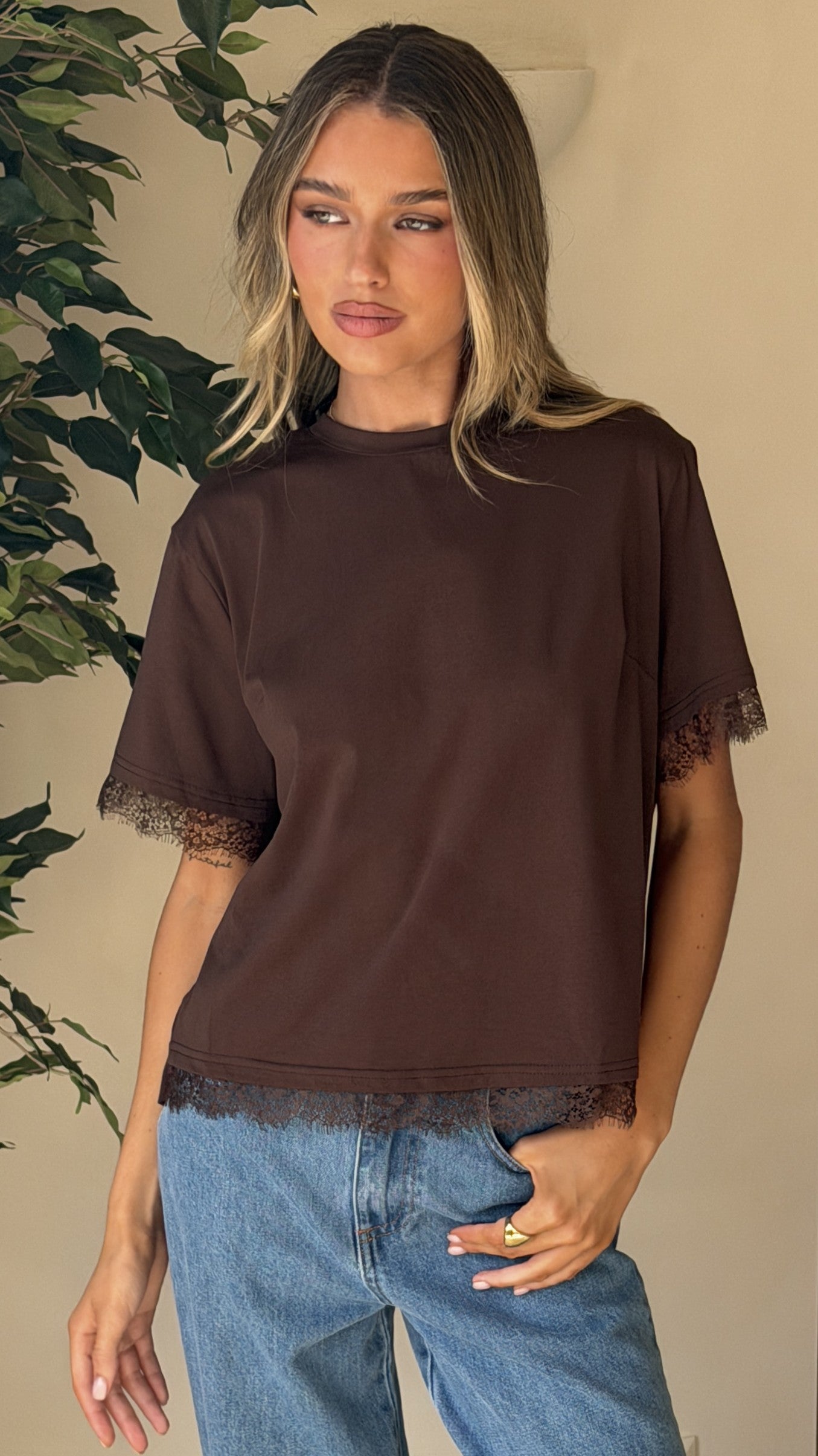 Clare Lace Back T-Shirt - Chocolate - Billy J