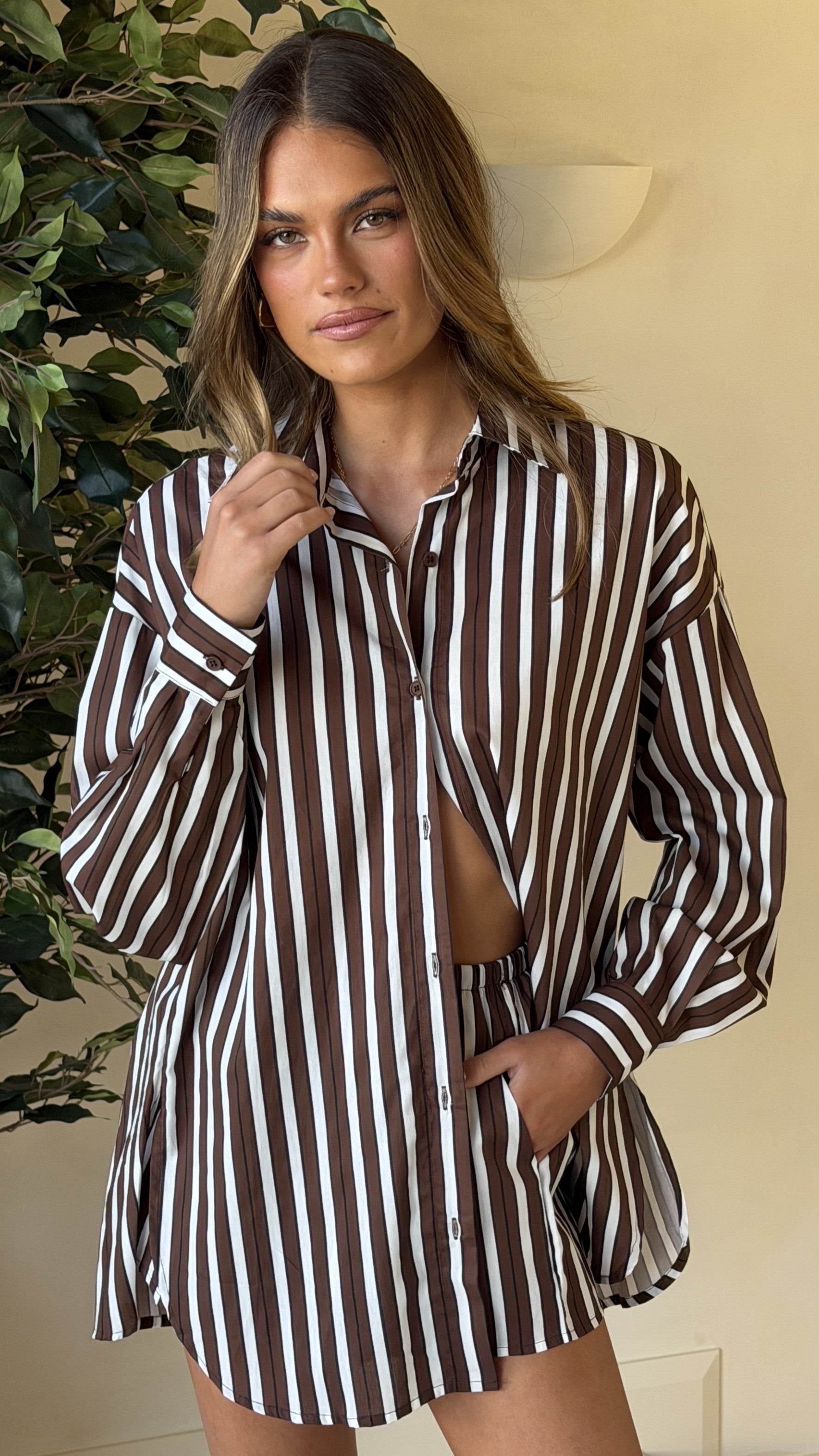 Arli Button Up Shirt - Brown/White Stripe - Billy J