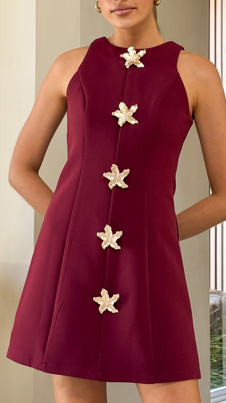 Daray Mini Dress - Burgundy/Star - Billy J