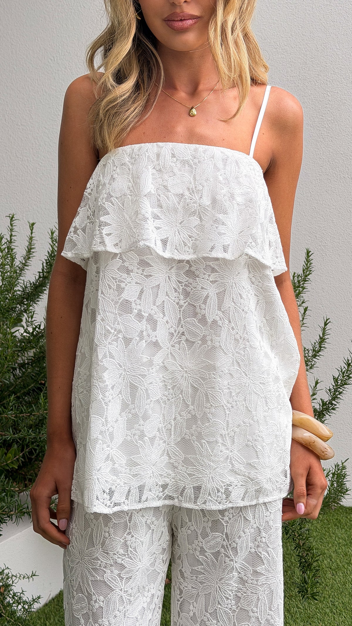 Thana Lace Top and Pants Set - White - Billy J