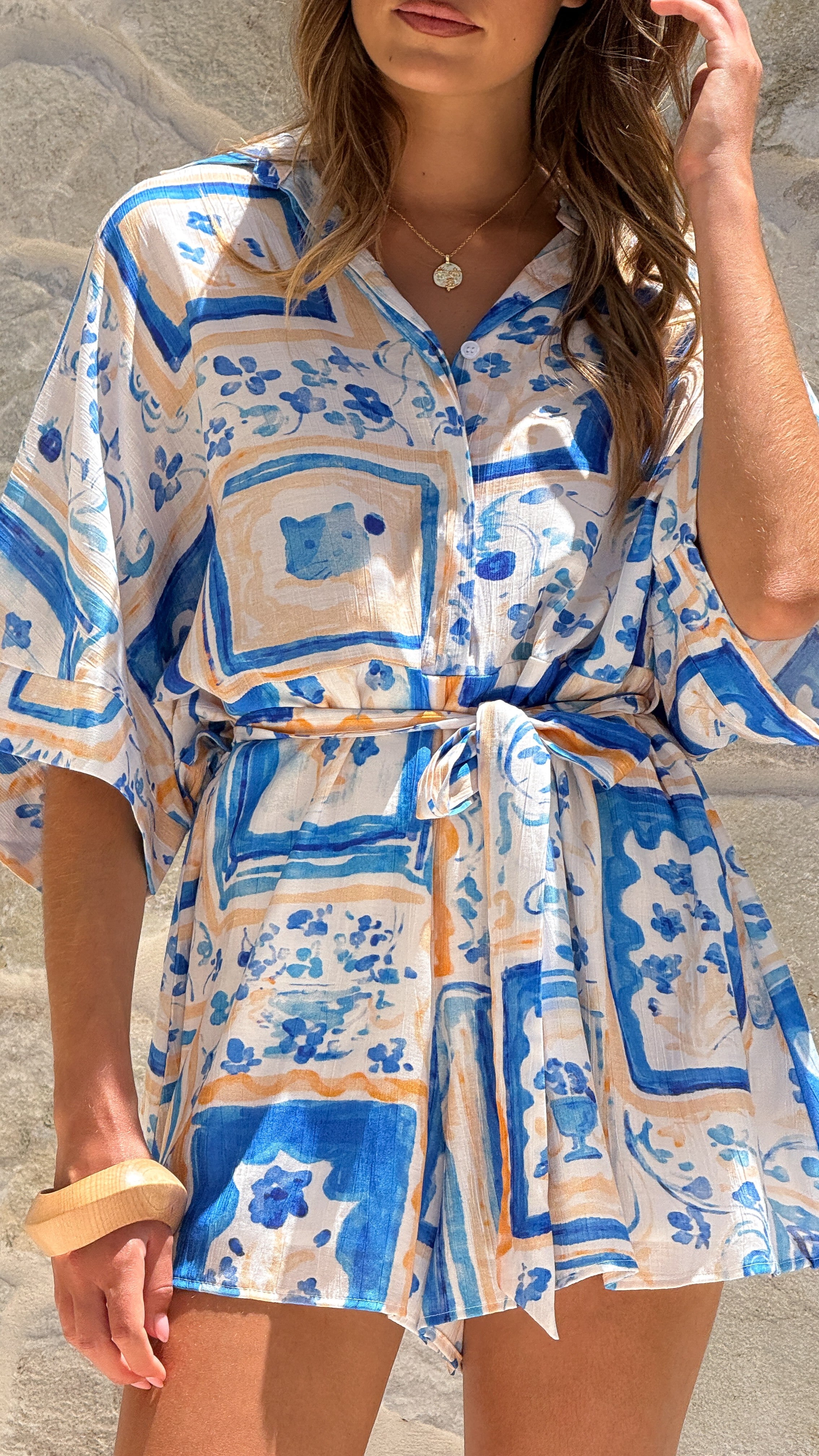 Carmen Playsuit - Blue/Yellow Print - Billy J