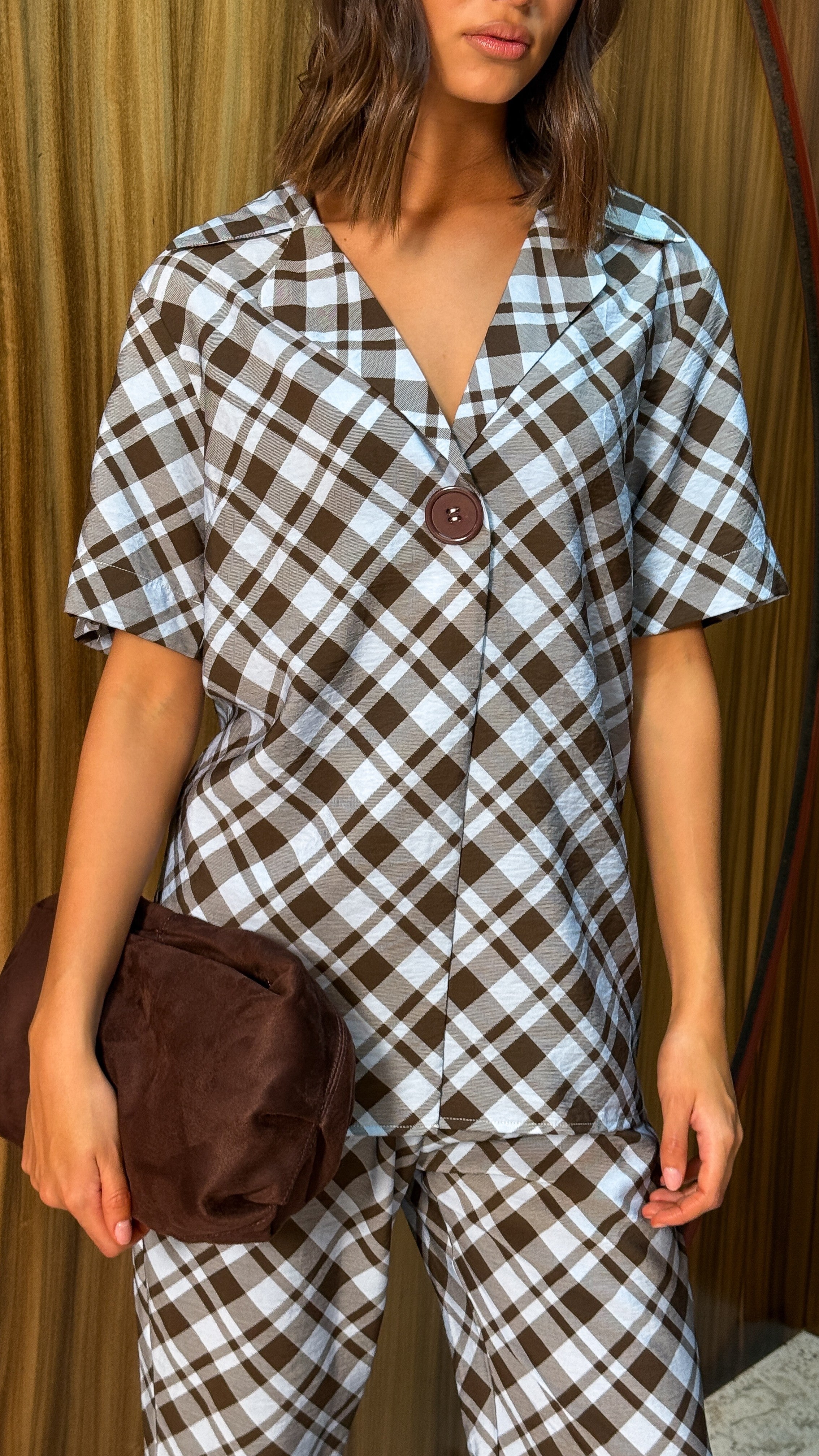 Imogen Button Shirt - Chocolate/Blue Plaid - Billy J