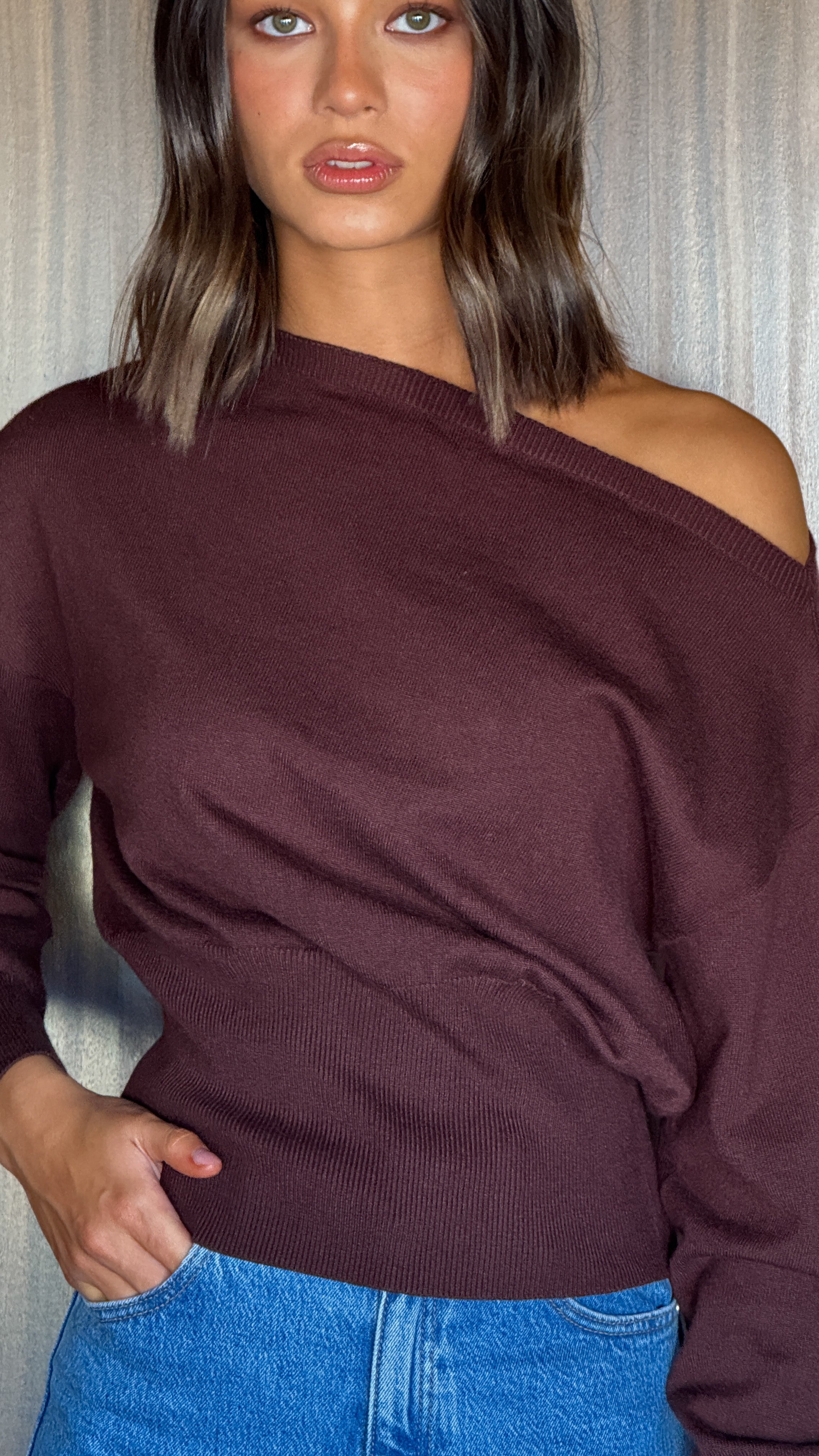 Talia Off Shoulder Top - Chocolate - Billy J