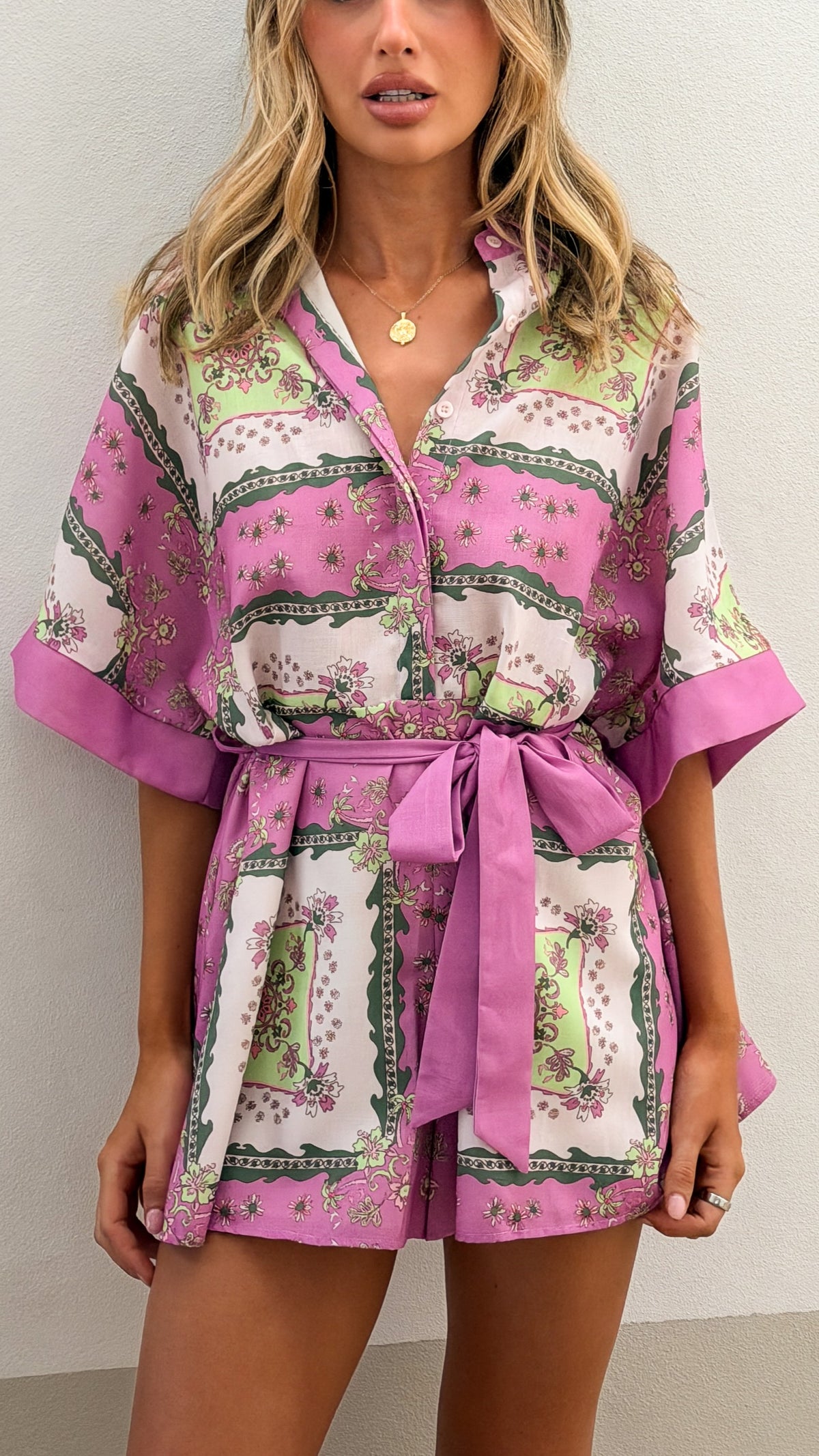 Carmen Playsuit - Pink Print - Billy J