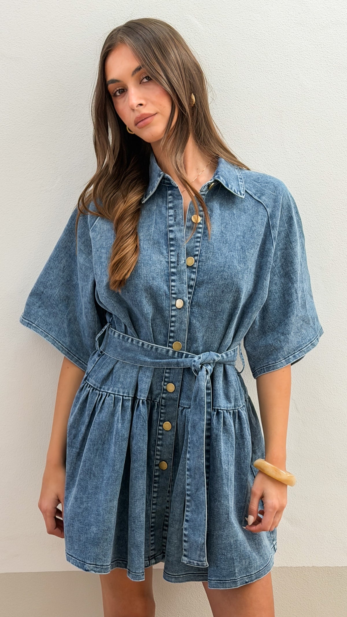 Katelin Denim Mini Dress - Mid Blue - Billy J