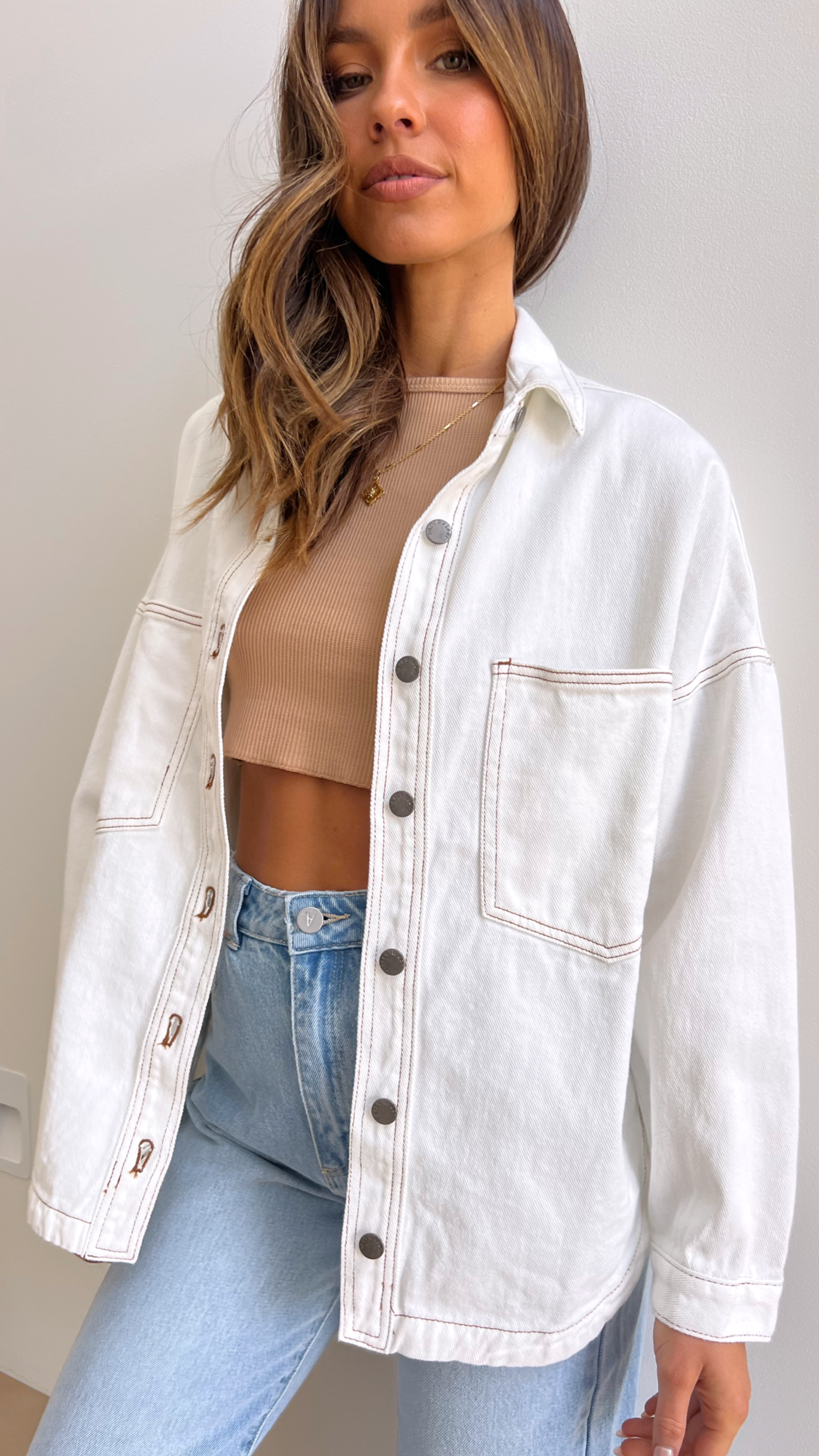 Ensley Denim Jacket - White - Billy J