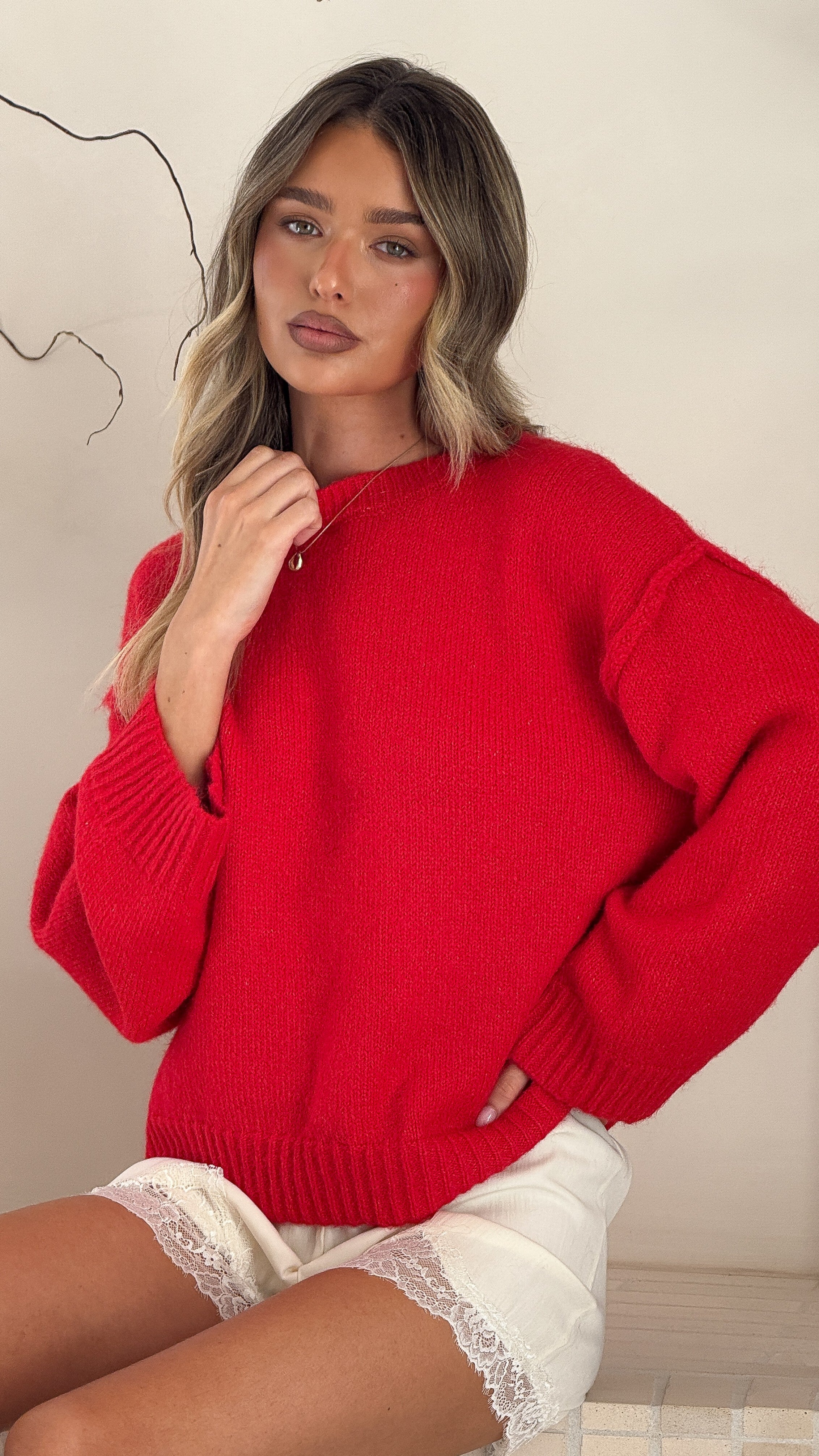 Laura Knit Sweater - Red - Billy J