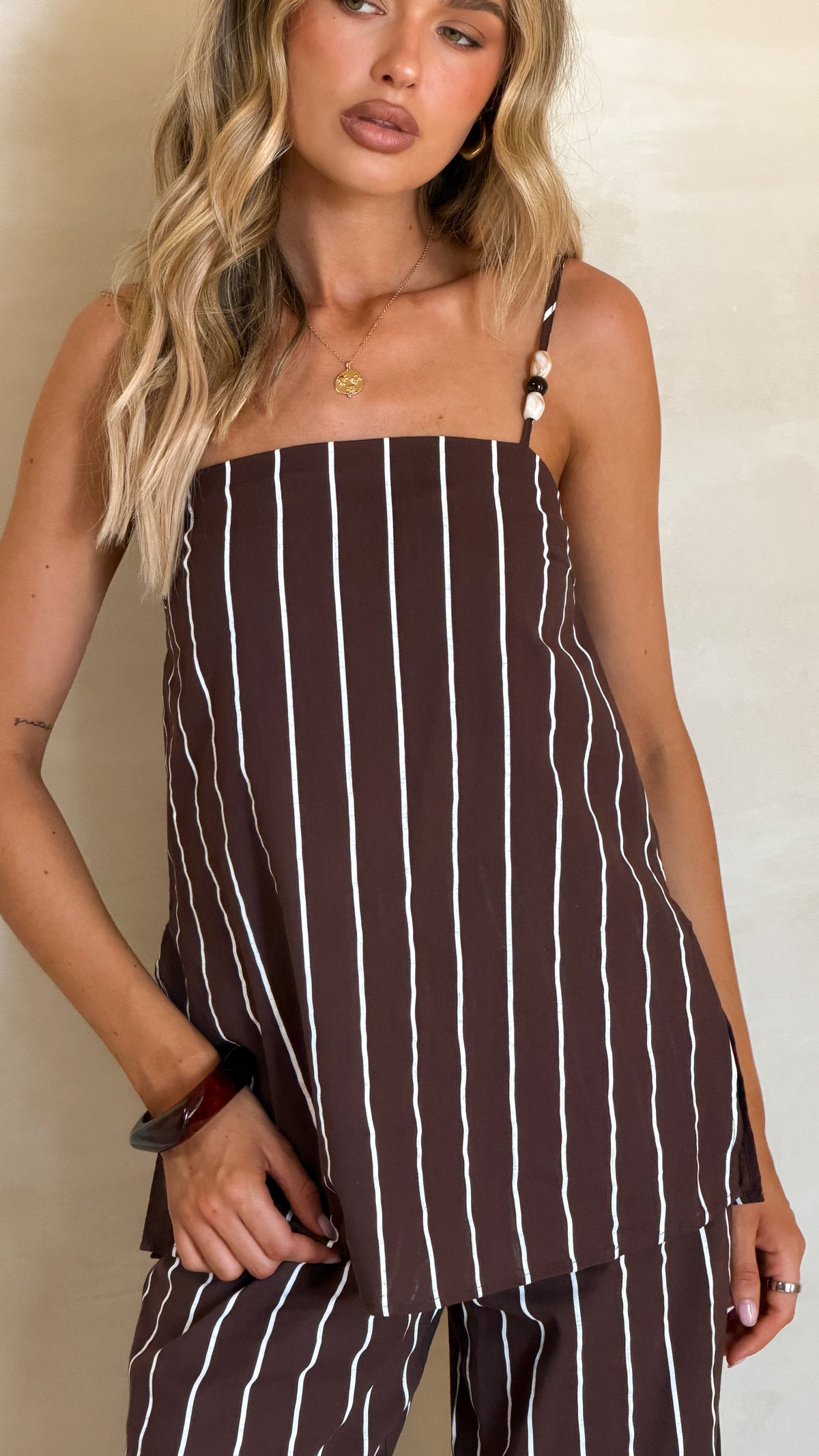 Rubi Top and Pants Set - Choc/White Stripe - Billy J