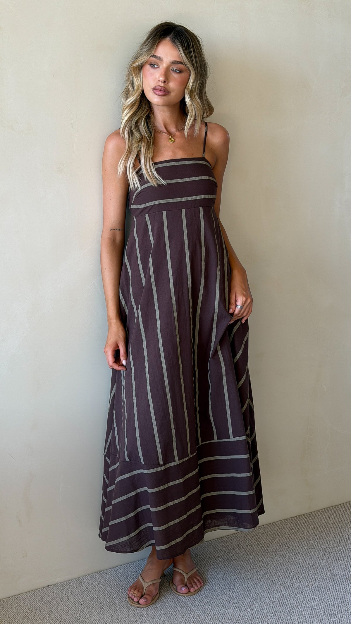 Marcel Maxi Dress - Choc/Tan Stripe - Billy J