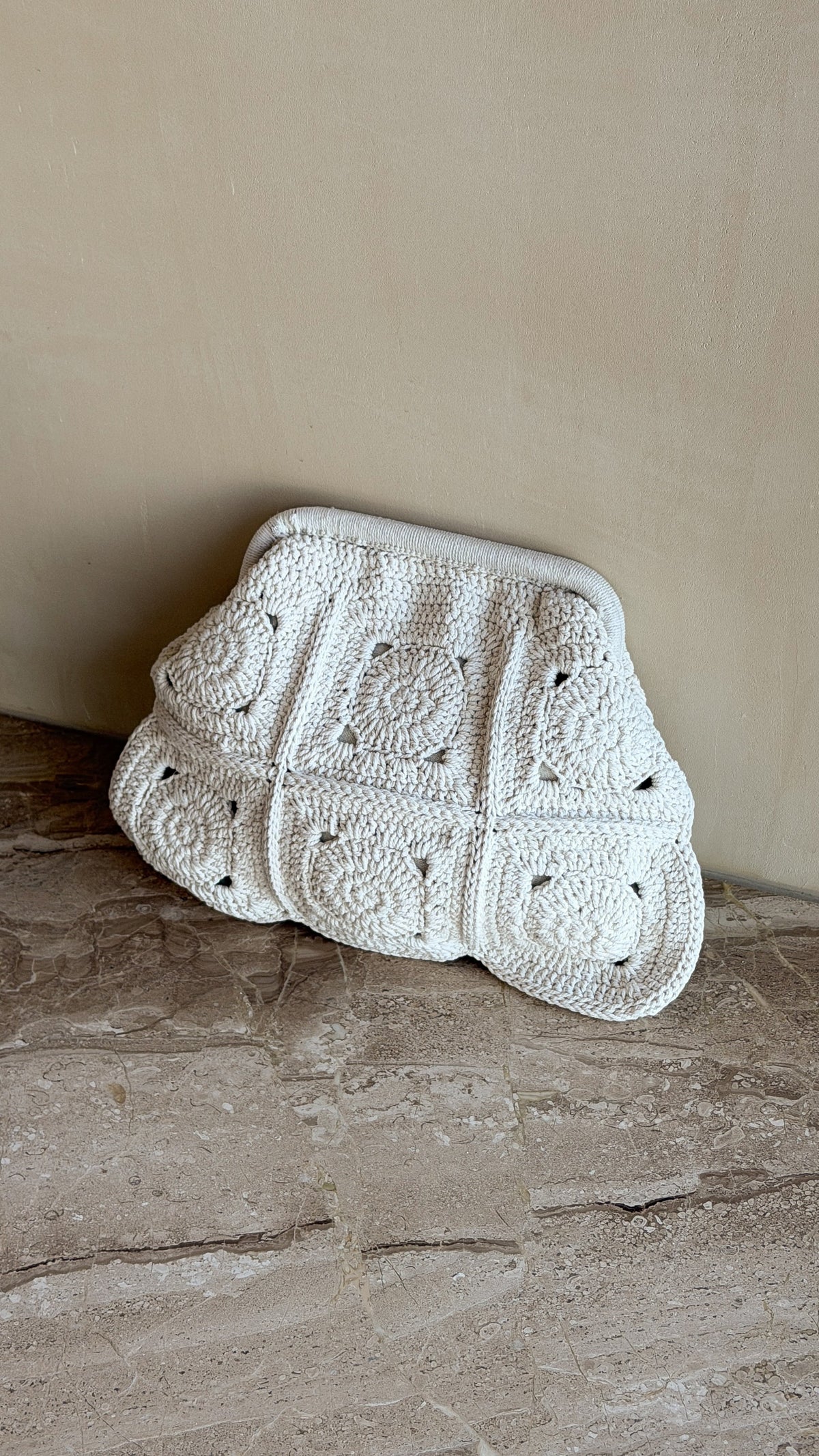 Ellie Crochet Clip Top Clutch - Cream - Billy J