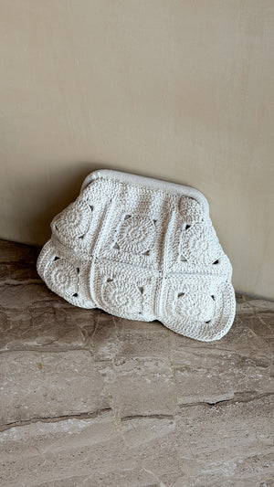 Ellie Crochet Clip Top Clutch - Cream - Billy J