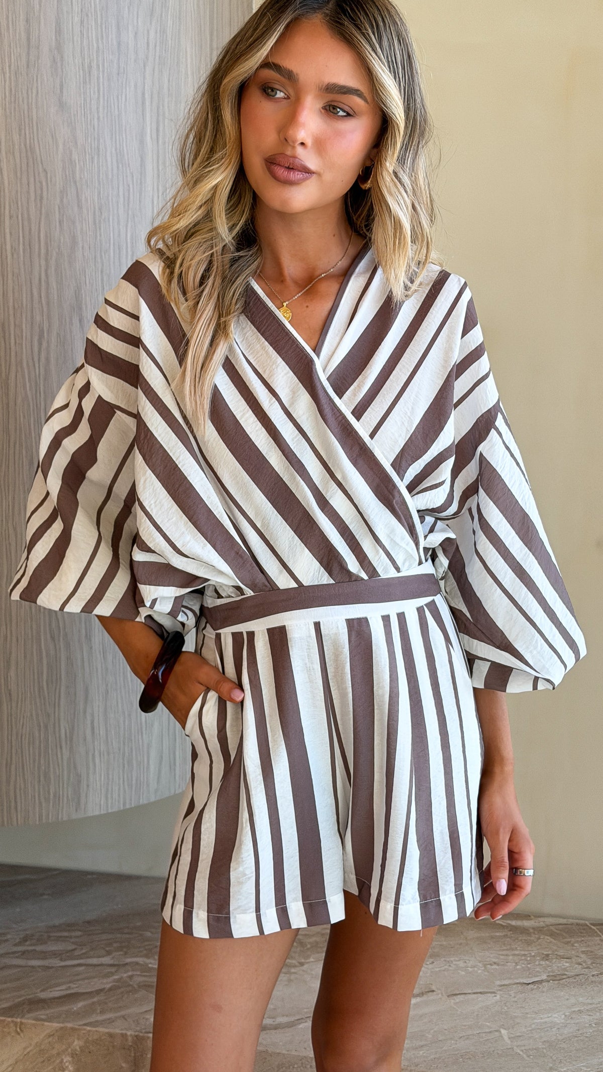 Everly Top - Taupe/White Stripe - Billy J