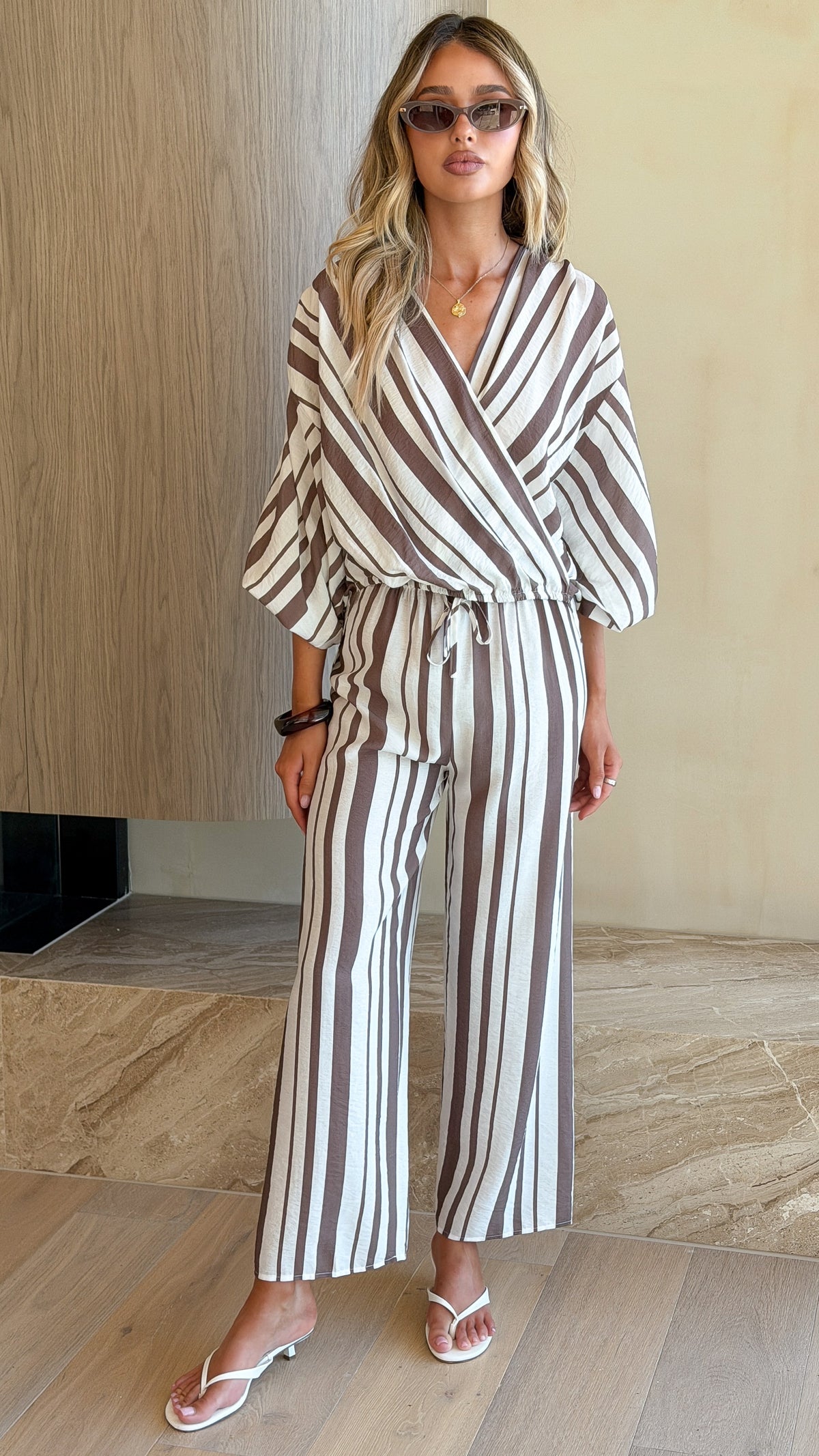 Millie Pants - Taupe/White Stripe - Billy J