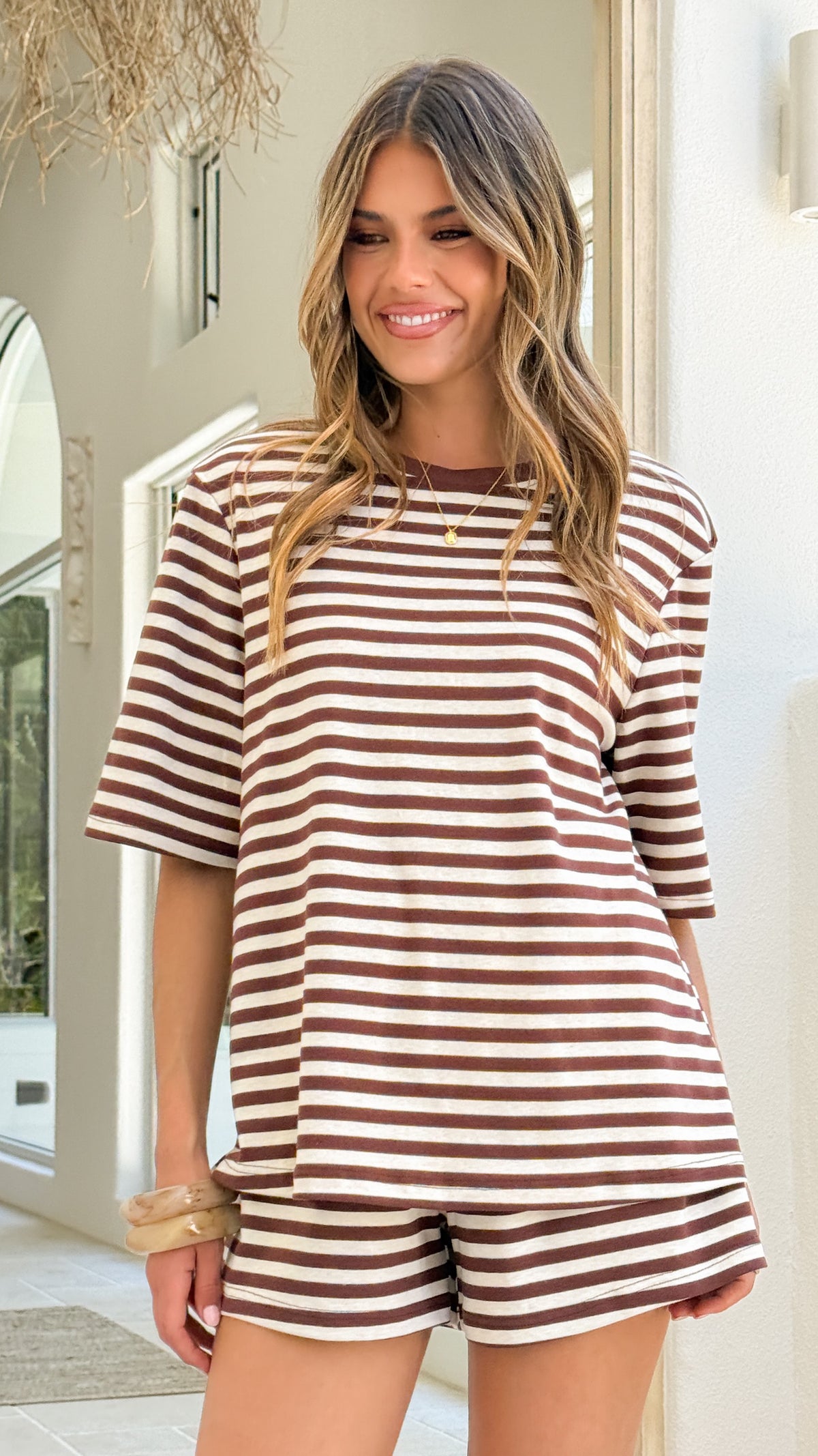Bobby Crew Neck Tee - Chocolate Stripe - Billy J