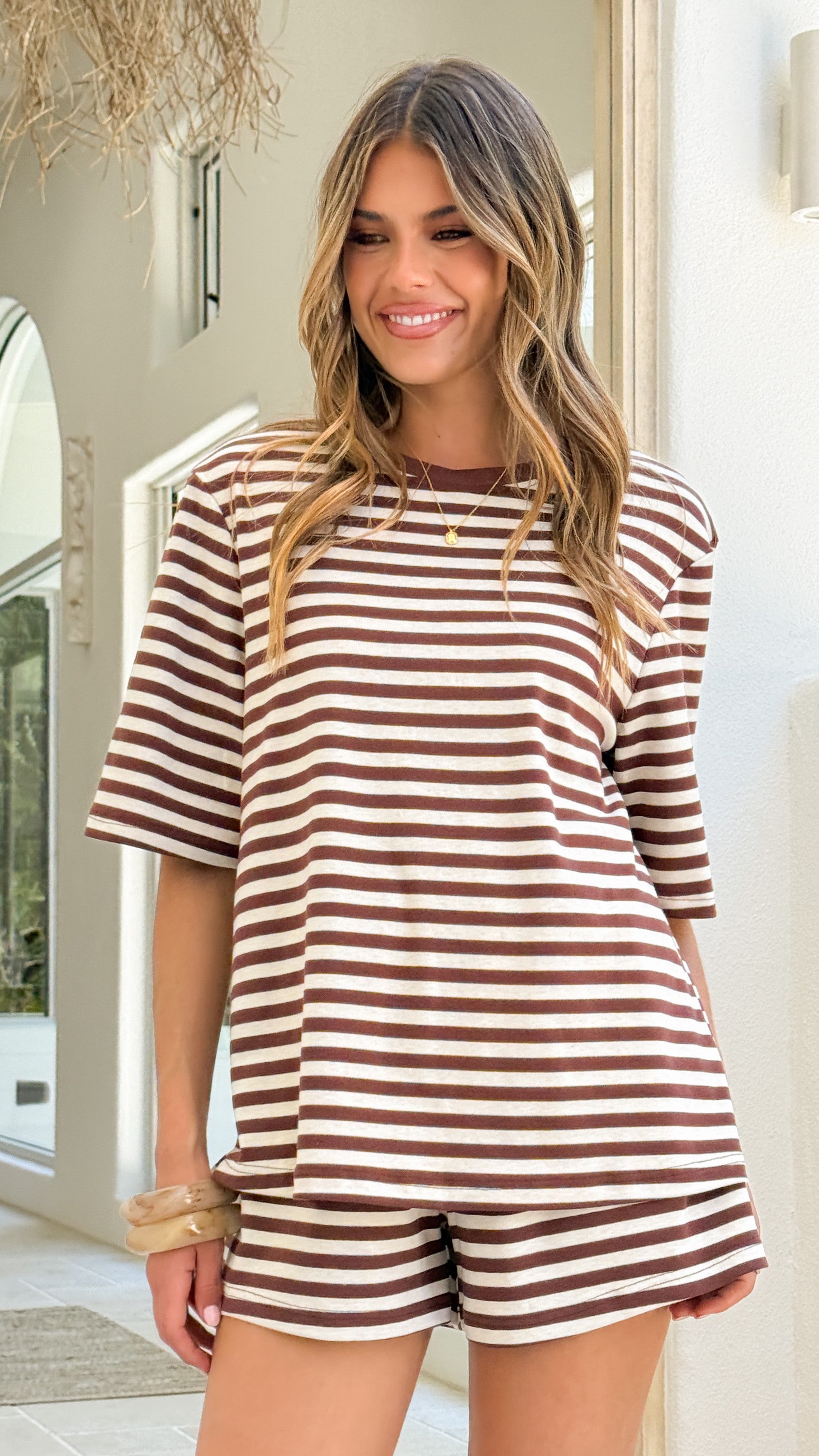 Bobby Crew Neck Tee - Chocolate Stripe - Billy J